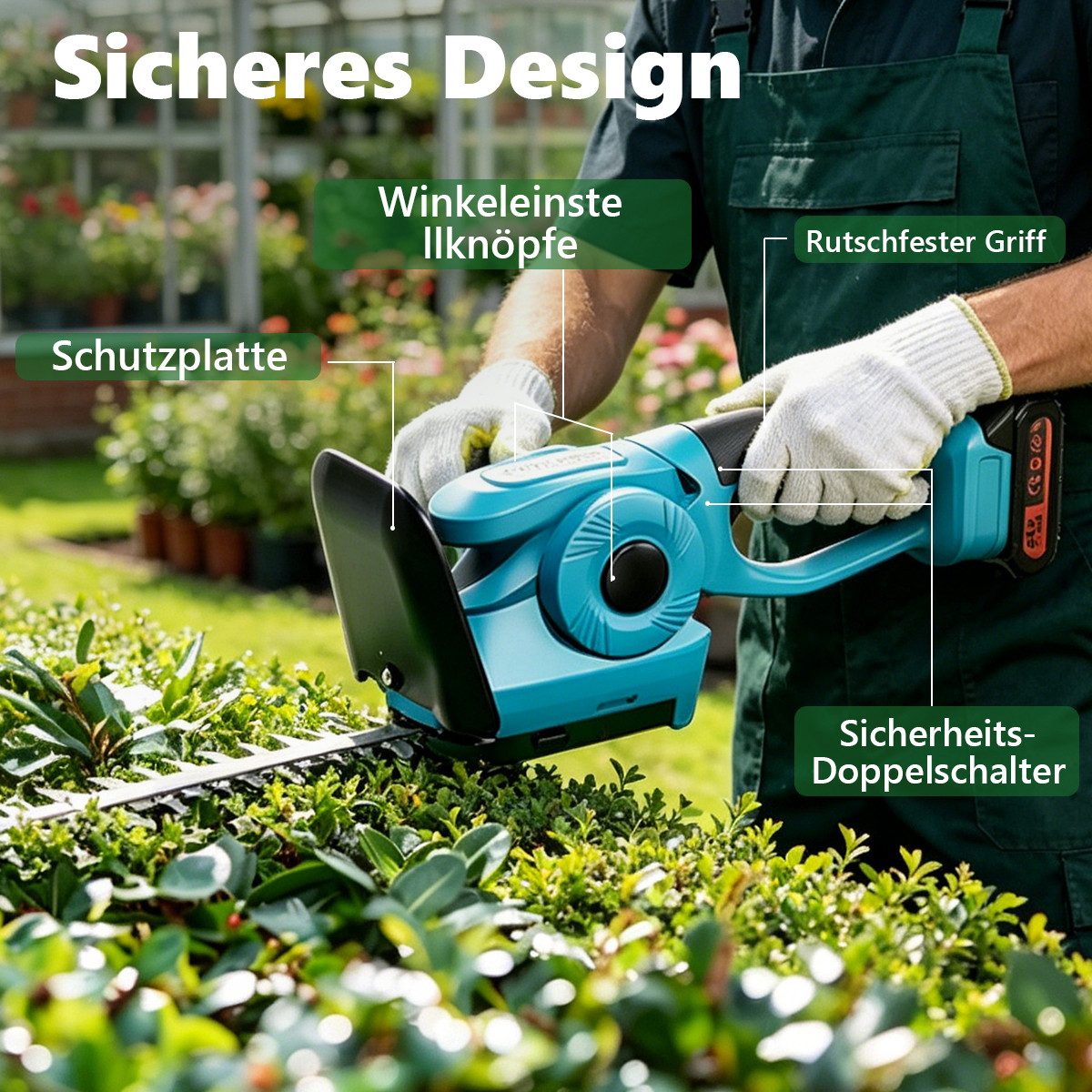 AeroAxis Akku-Heckenschere 2-in-1 Akku-Grasschere & Strauchschere mit 2,0 Ah Batterien &Ladegerät, (Set), Gartengeräte, Astschere Grasschere für Hof, Garten und Rasen