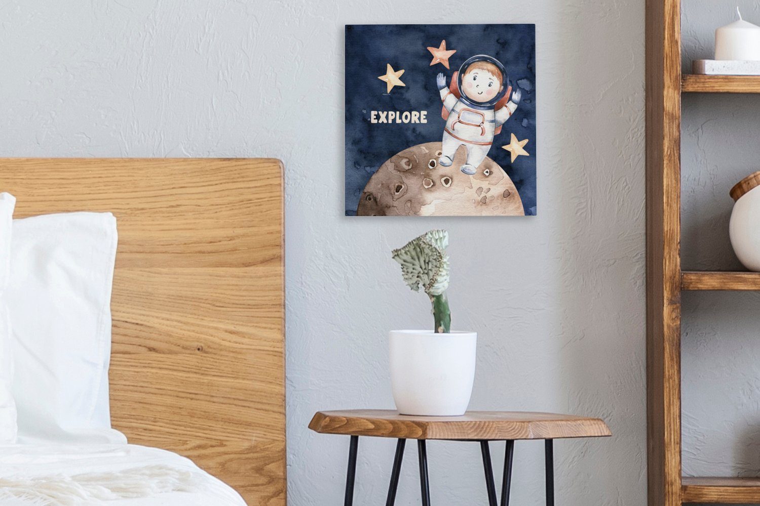 - - für Leinwand Mädchen 'Erforschen' Bilder (1 - Schlafzimmer OneMillionCanvasses® St), Leinwandbild Wohnzimmer Sprichwörter Jungen -, - Zitate - Astronaut