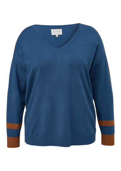 TRIANGLE V-Ausschnitt-Pullover mit mehrfarbigem Ärmelabschluss