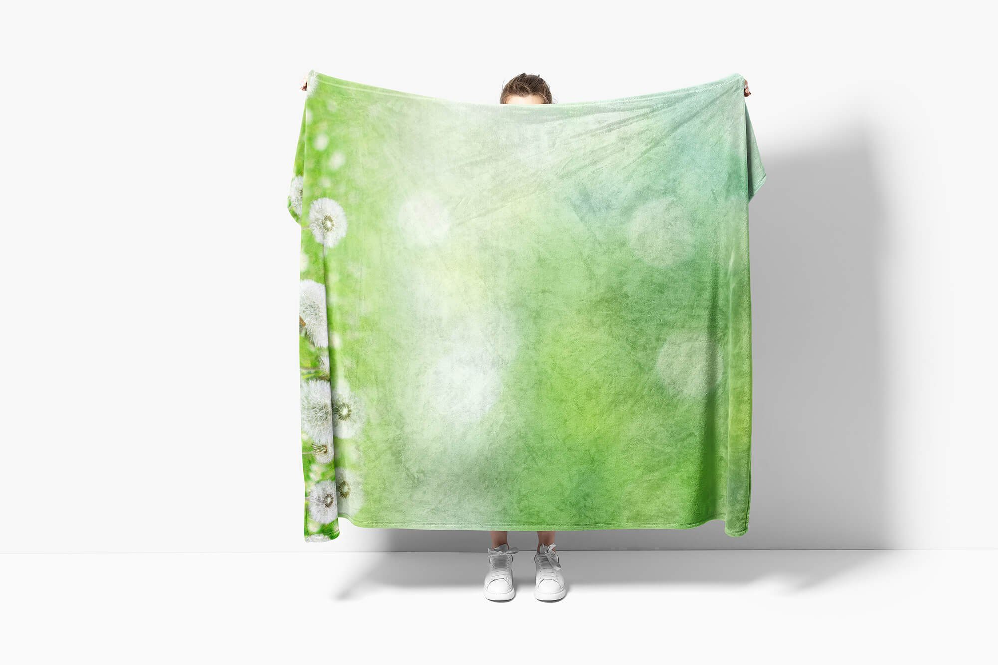 Sinus Art Handtücher Handtuch Baumwolle-Polyester-Mix Strandhandtuch mit Saunatuch Grün Pusteblumen Kuscheldecke Fotomotiv (1-St), Handtuch S