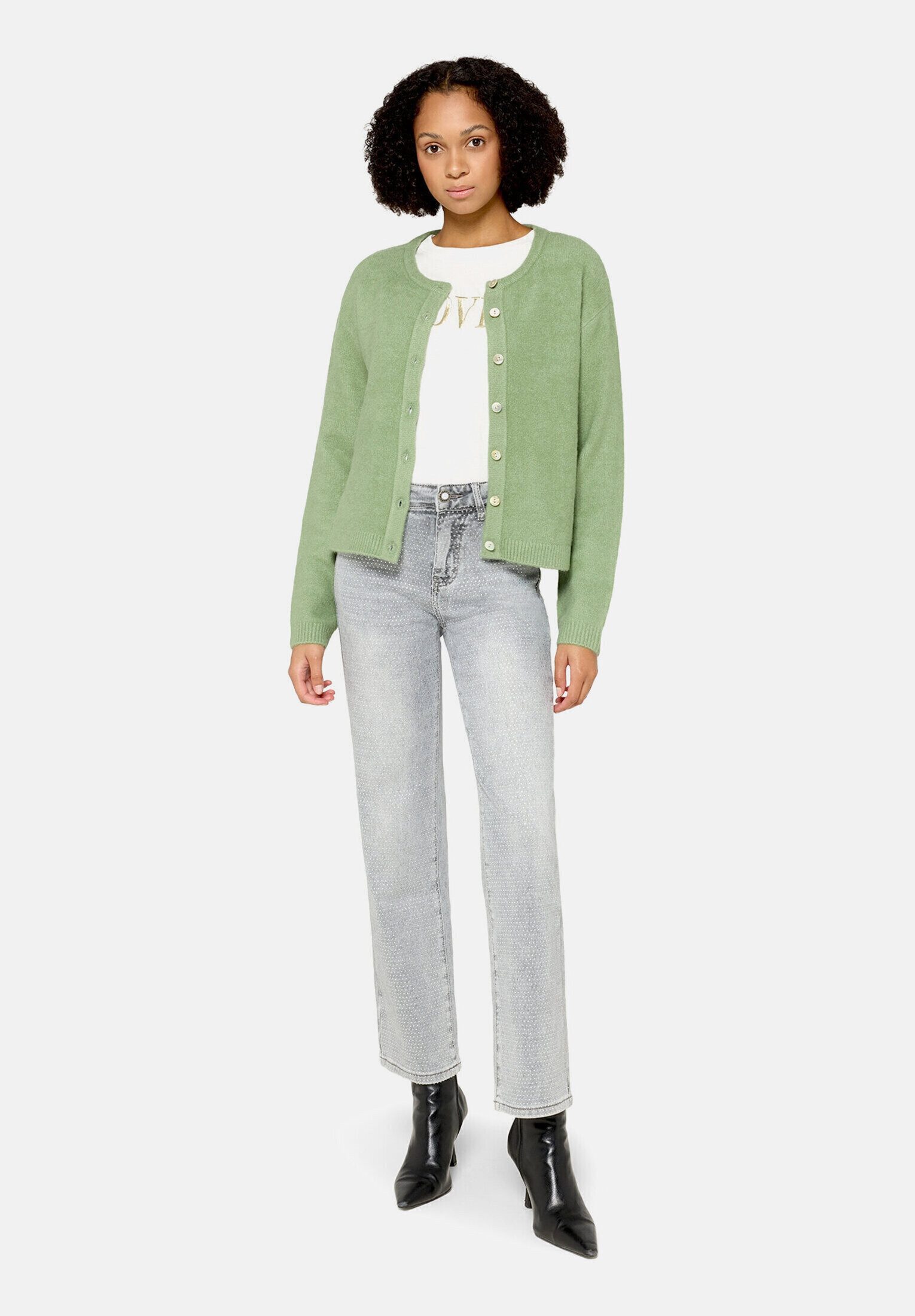 Cartoon Strickjacke Damen mit Rundhalsausschnitt (1-tlg)