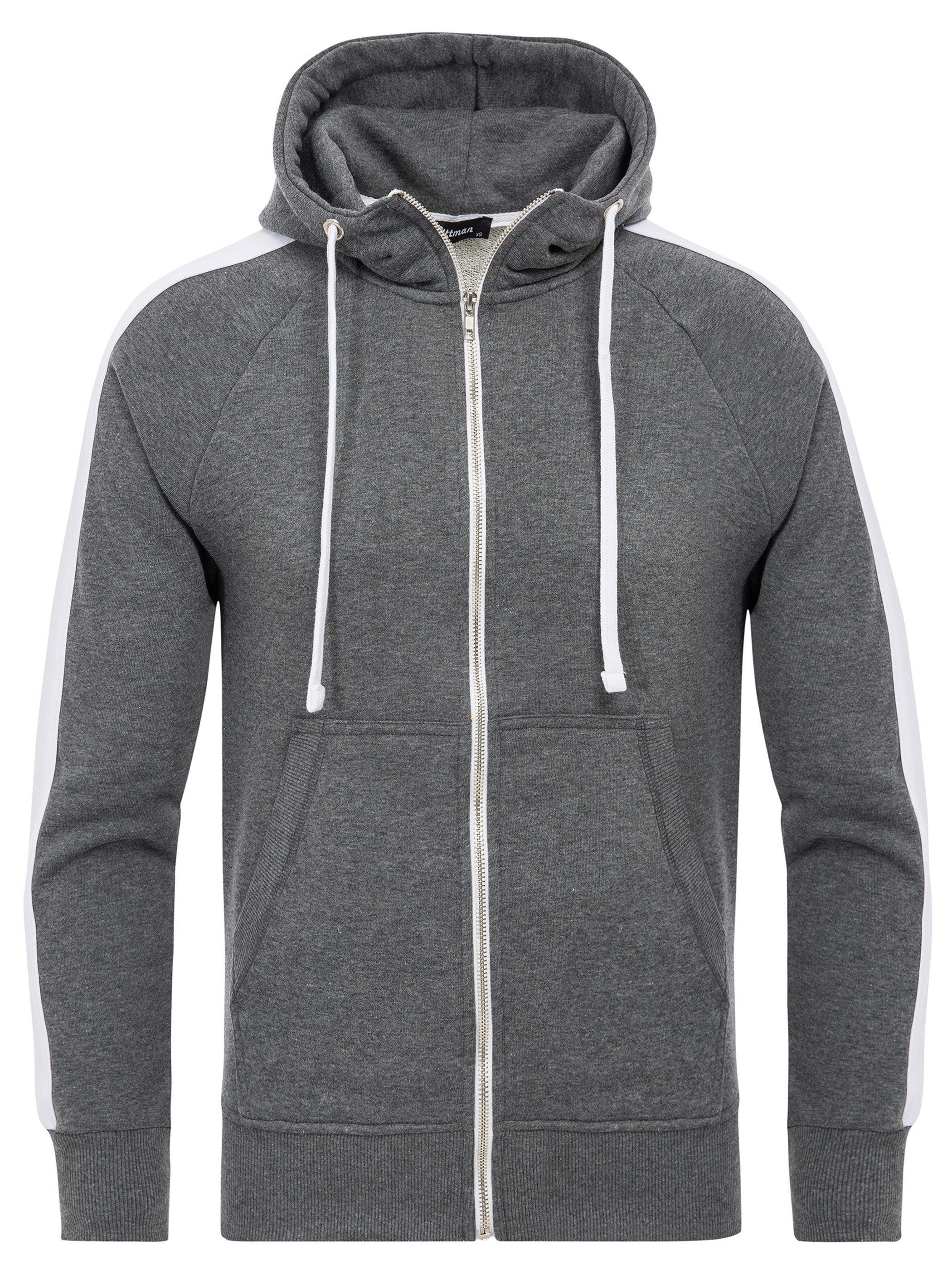 Pittman Kapuzensweatjacke Retro Zipper Hoodie Stripe (1-tlg) Grau / Weiß (dark grey / white 0401)