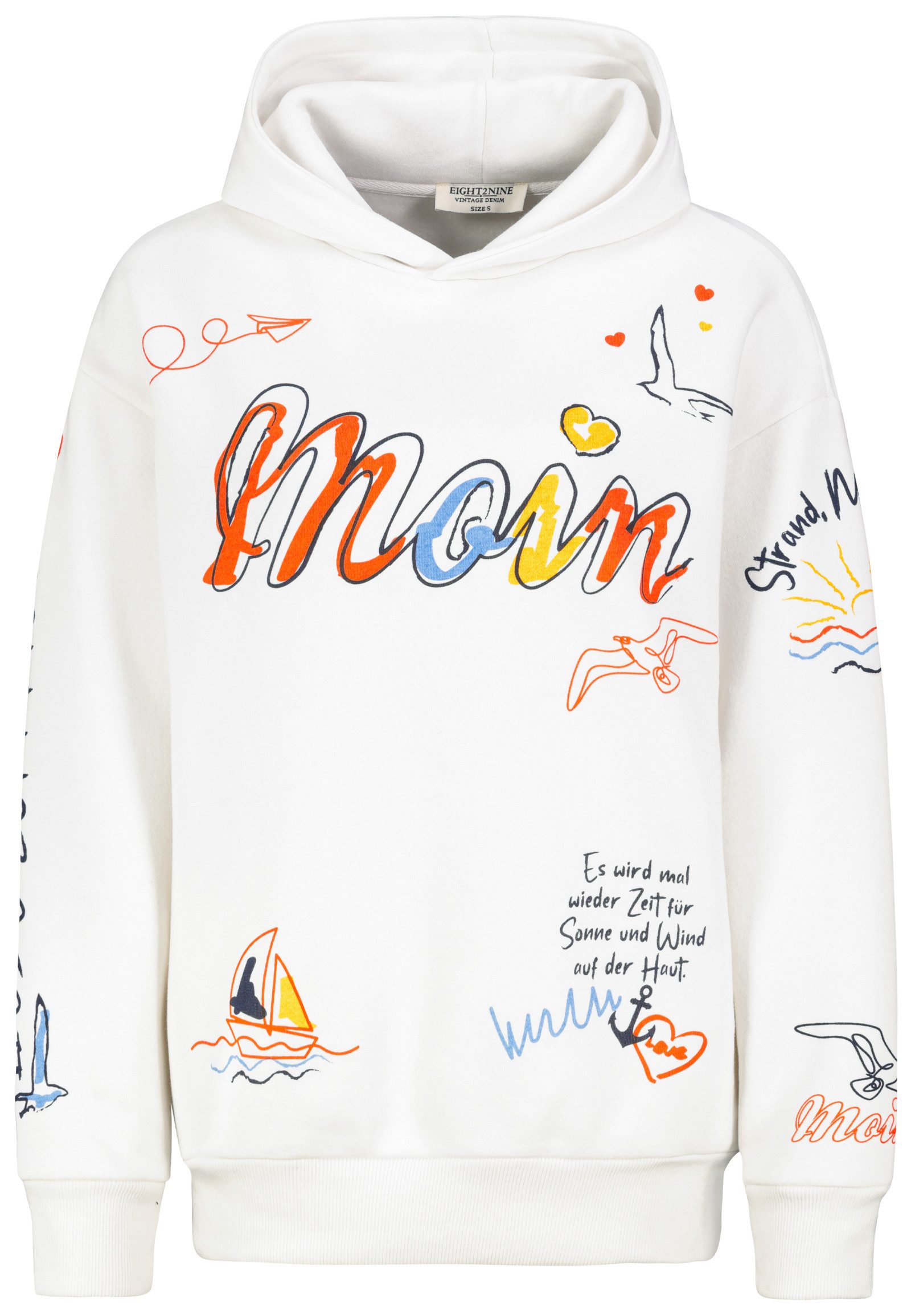 Eight2Nine Hoodie Oversize Graffiti Print Lange Ärmel für Damen (1-tlg) Innen angeraut, Seitliche Nahttaschen, Silikongewaschen