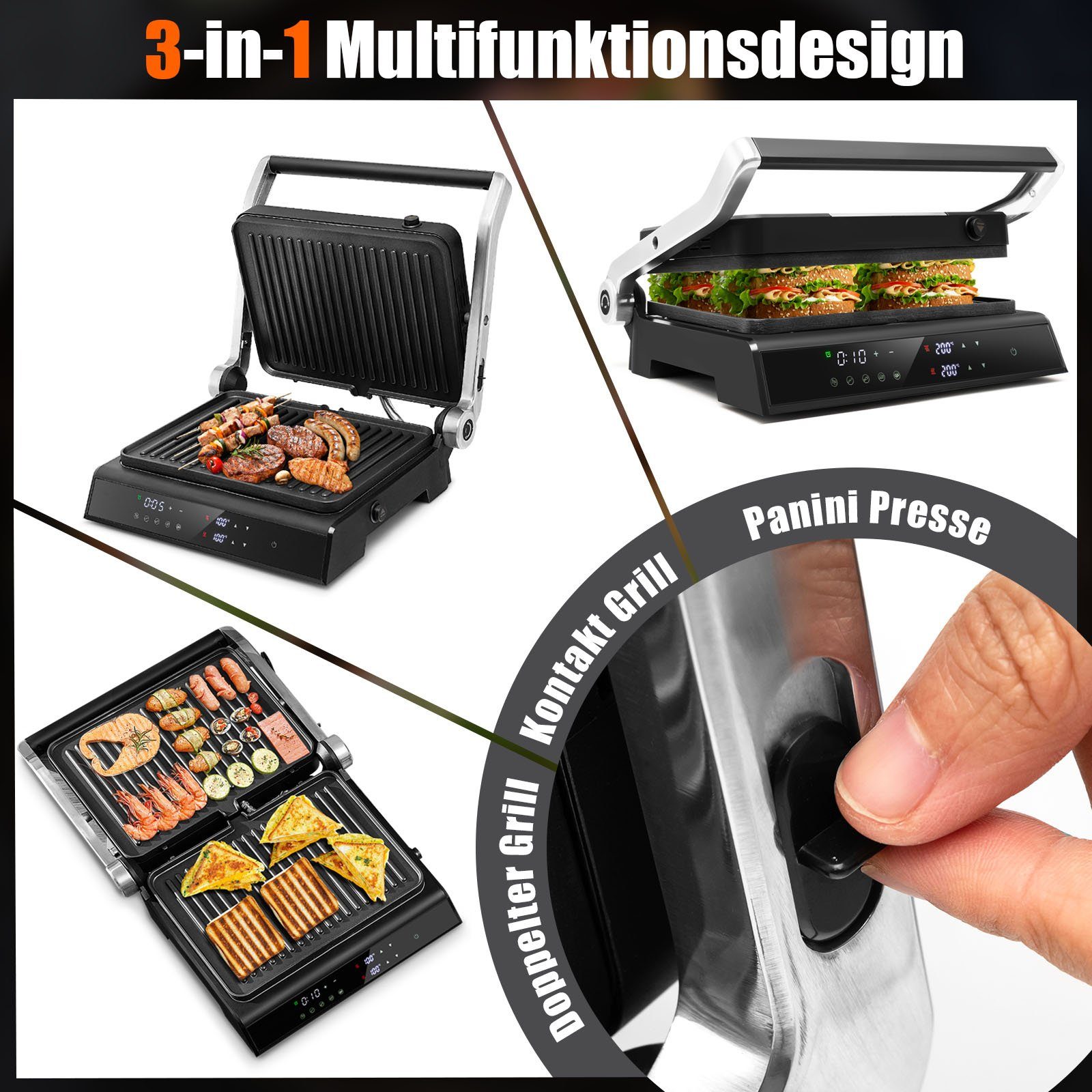 COSTWAY Elektrogrill 1200 W, bis 230℃, 5 Modi, LED Anzeige, 4H Timer, 1200 W, bis 230℃, 5 Modi, LED Anzeige, 4H Timer