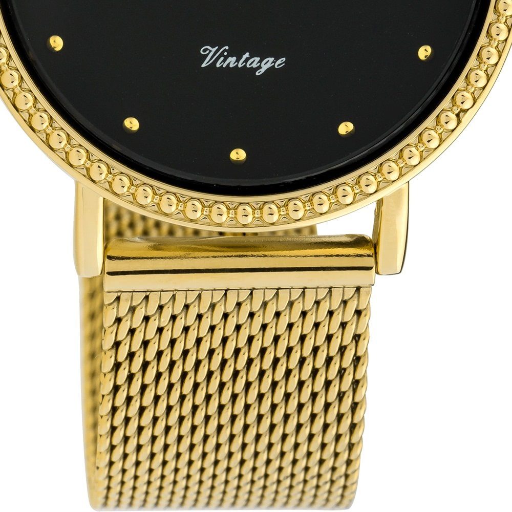 OOZOO Fashion-Style Damenuhr Oozoo Damen mittel gold, Armbanduhr (ca. Quarzuhr 34mm) rund, Edelstahlarmband,