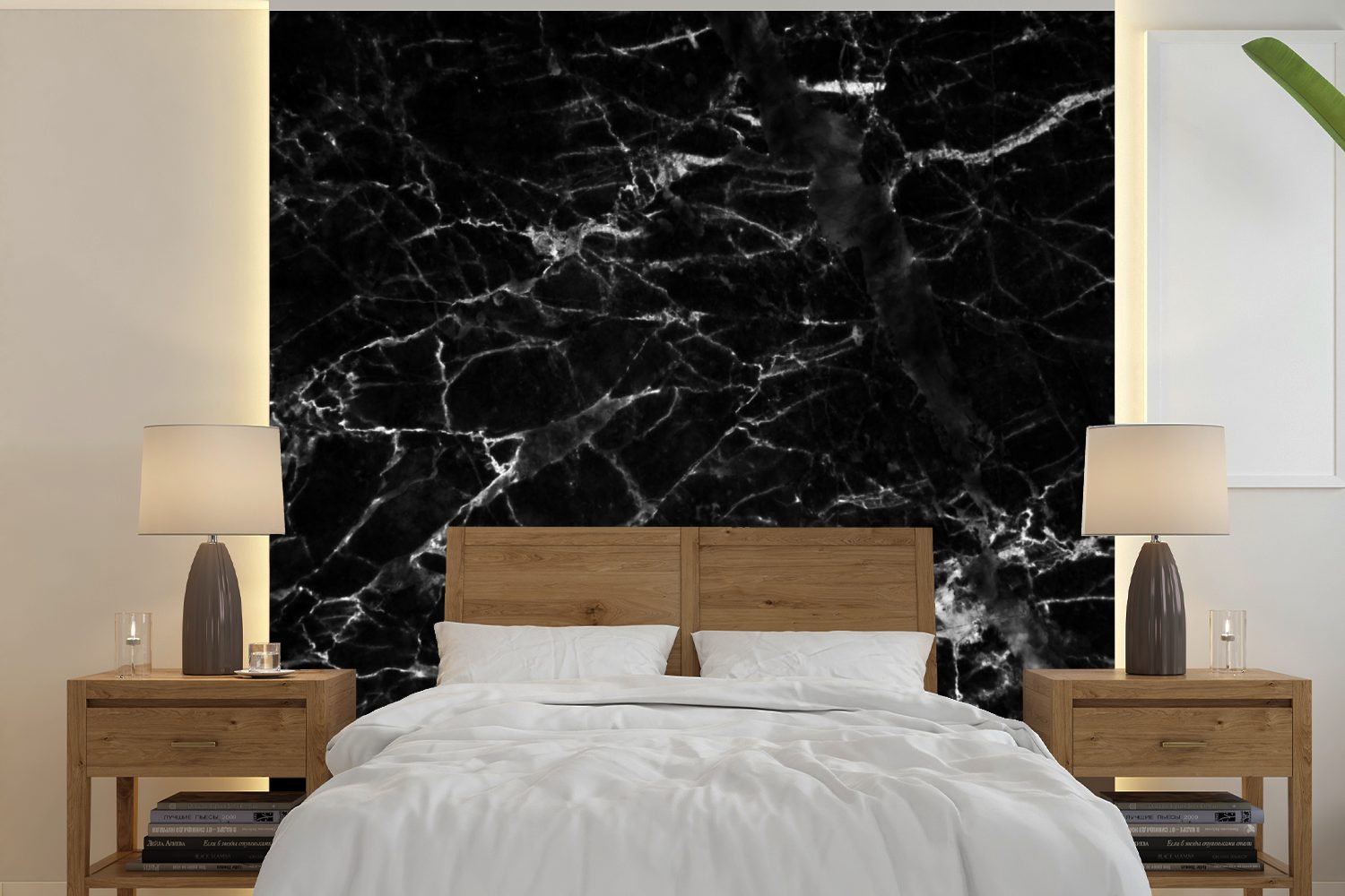 Weiß, Stein oder Tapete Wandtapete bedruckt, St), für Wohnzimmer MuchoWow - (5 Schwarz - Vinyl Marmor Schlafzimmer, Fototapete Matt, -