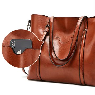 Retoo Schultertasche Handtaschen Damen Shopper Klassisch Elegante Handtasche Umhängetasche (Damen Handtasche 40 x 11 x 24,5 cm Braun), Fassungsvermögen, Organisation, Praktische Aufbewahrung, Design