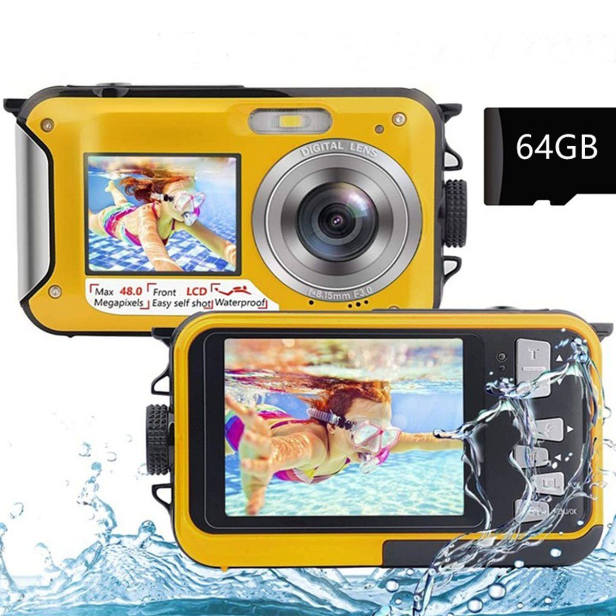 DTC GmbH Digitalkamera Fotokamera Outdoor-Kamera (inkl. 2.7K Full HD 48MP 16X Digitalzoom Kompaktkamera, (Wiederaufladbare Unterwasserkamera mit Karte für Schnorcheln)