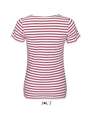 SOLS Rundhalsshirt SOL'S Damen T-Shirt Round Neck Striped Kurzarm Baumwolle Basic