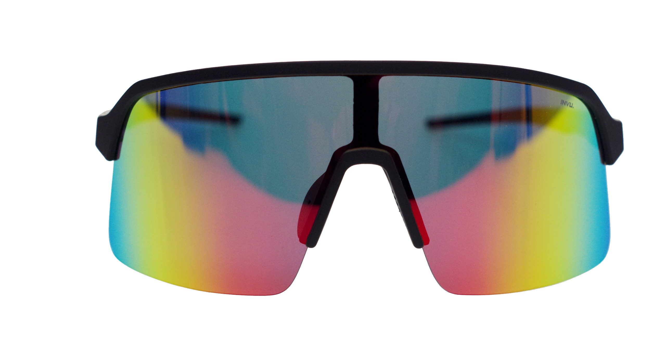 INVU Sonnenbrille Radbrille Premium matt schwarz, Spiegel rot