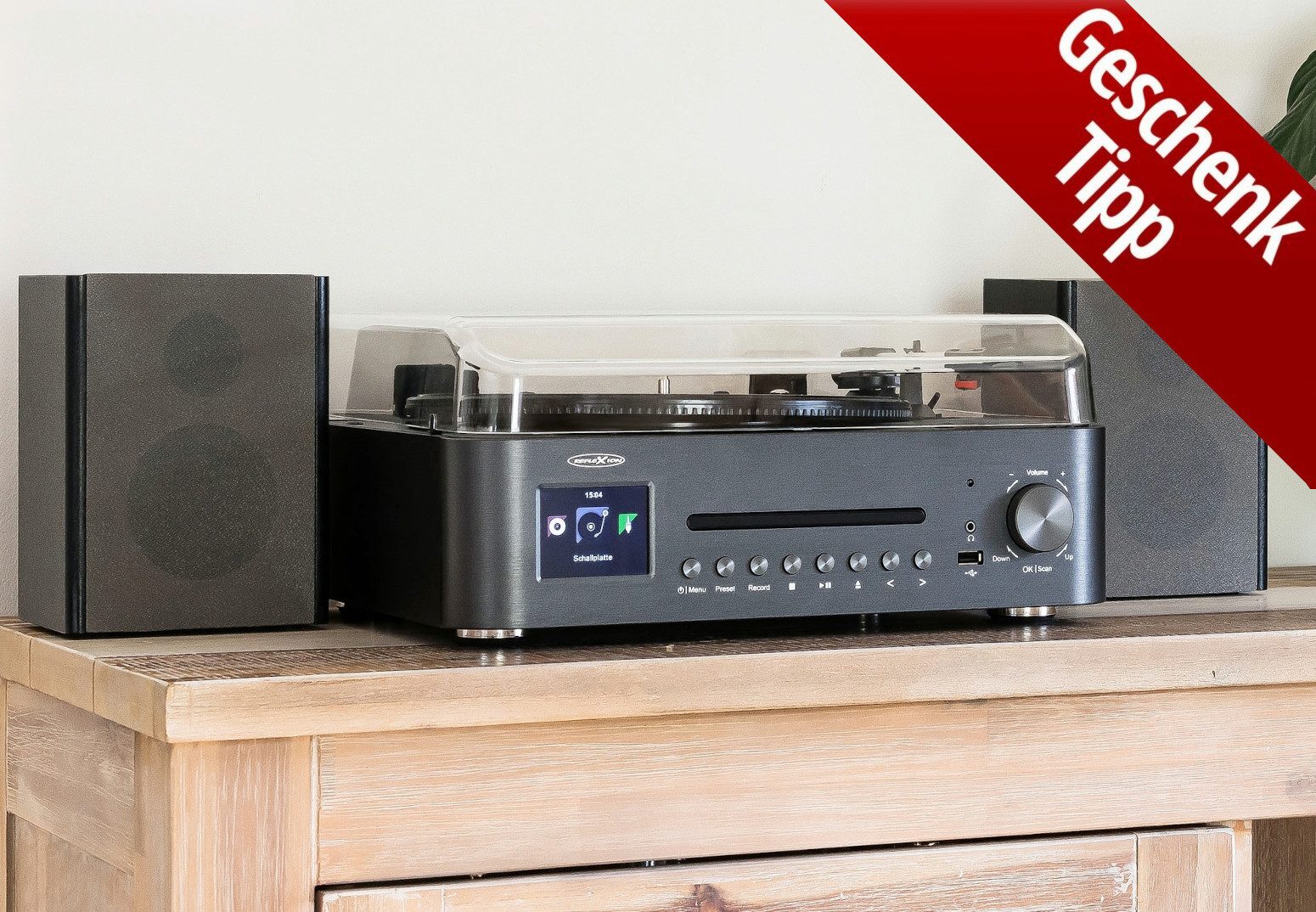 Reflexion HIF2078INT Plattenspieler mit Lautsprecher Multifunktionsspieler (Plattenspieler mit Internetradio, UKW/DAB+, Bluetooth, MP3/CD, AUX-IN)