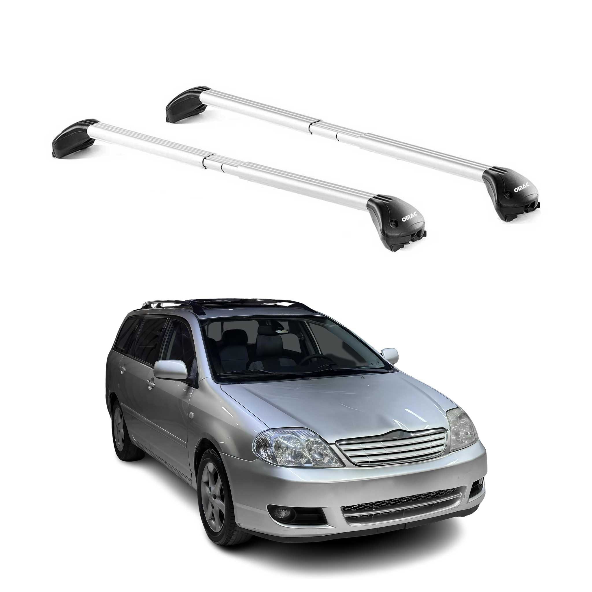 OMAC Dachträger Gepäckträger für Toyota Corolla Verso 2002-2006 5 tür Alu Grau 2x ABE (2-St), Wasserbeständig,Abnehmbar,Multifunktional,Leichtgewichtig