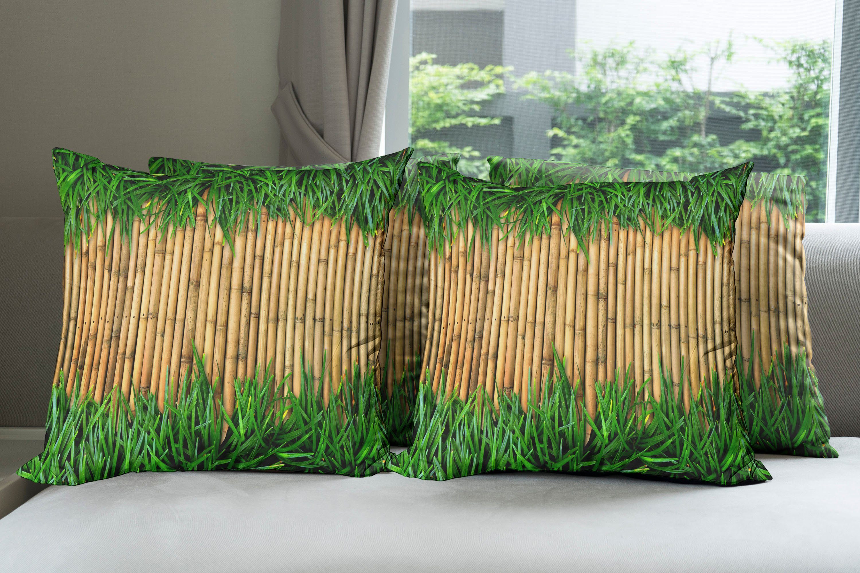 und Kissenbezüge Accent (4 Brown Abakuhaus Modern Doppelseitiger Digitaldruck, Bambus Stück), Grün