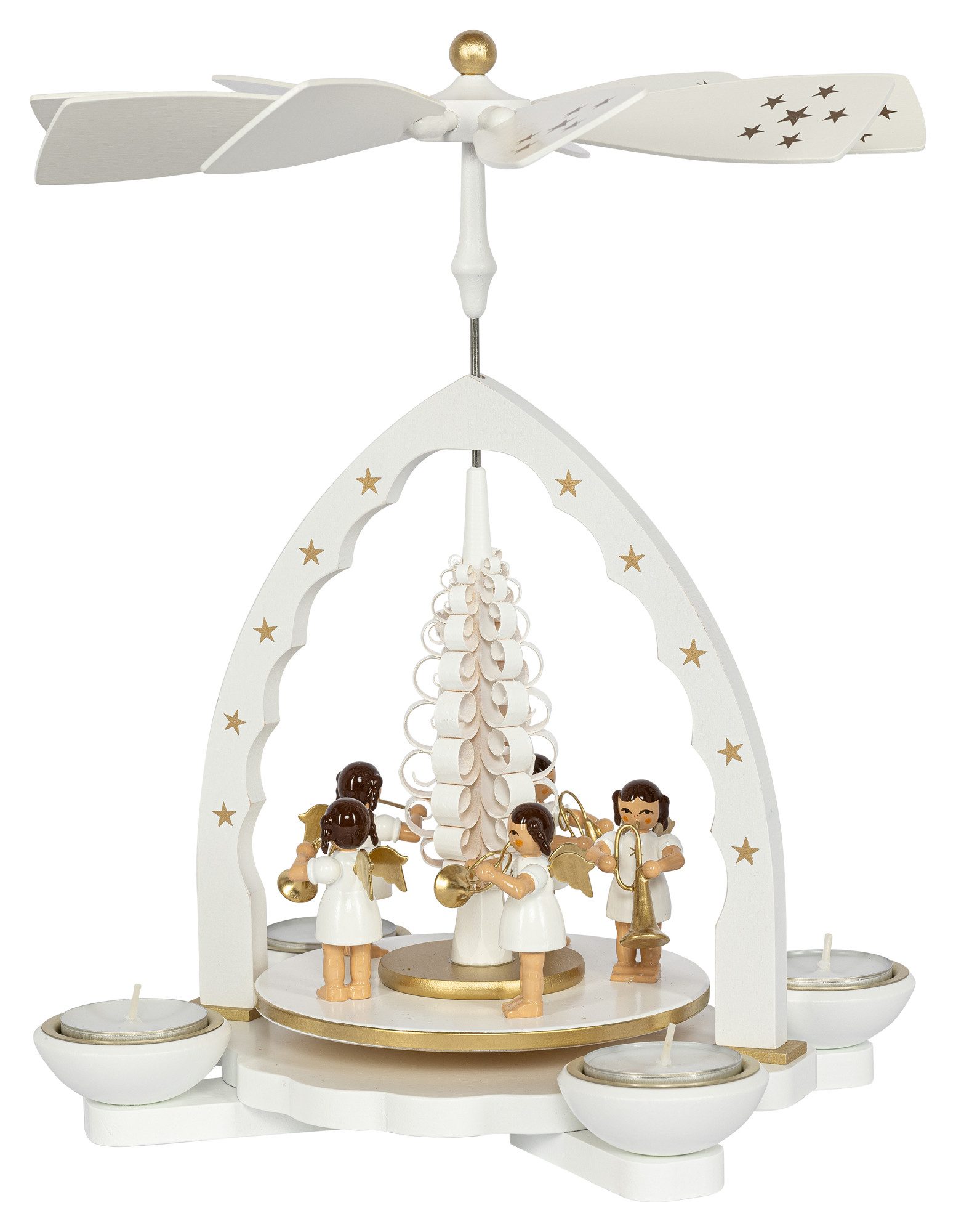 Richard Glaesser Weihnachtspyramide Pyramide musizierende Engel weiß, Handwerkskunst original Erzgebirge