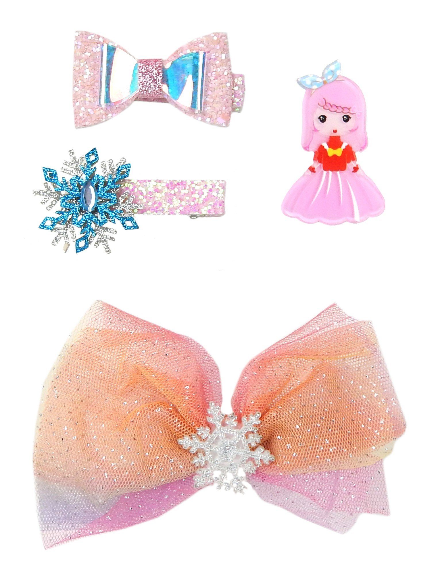 Ella Jonte Haarspange, Mädchen 4 X Haarclip Rosa Eiskristalle Schleife