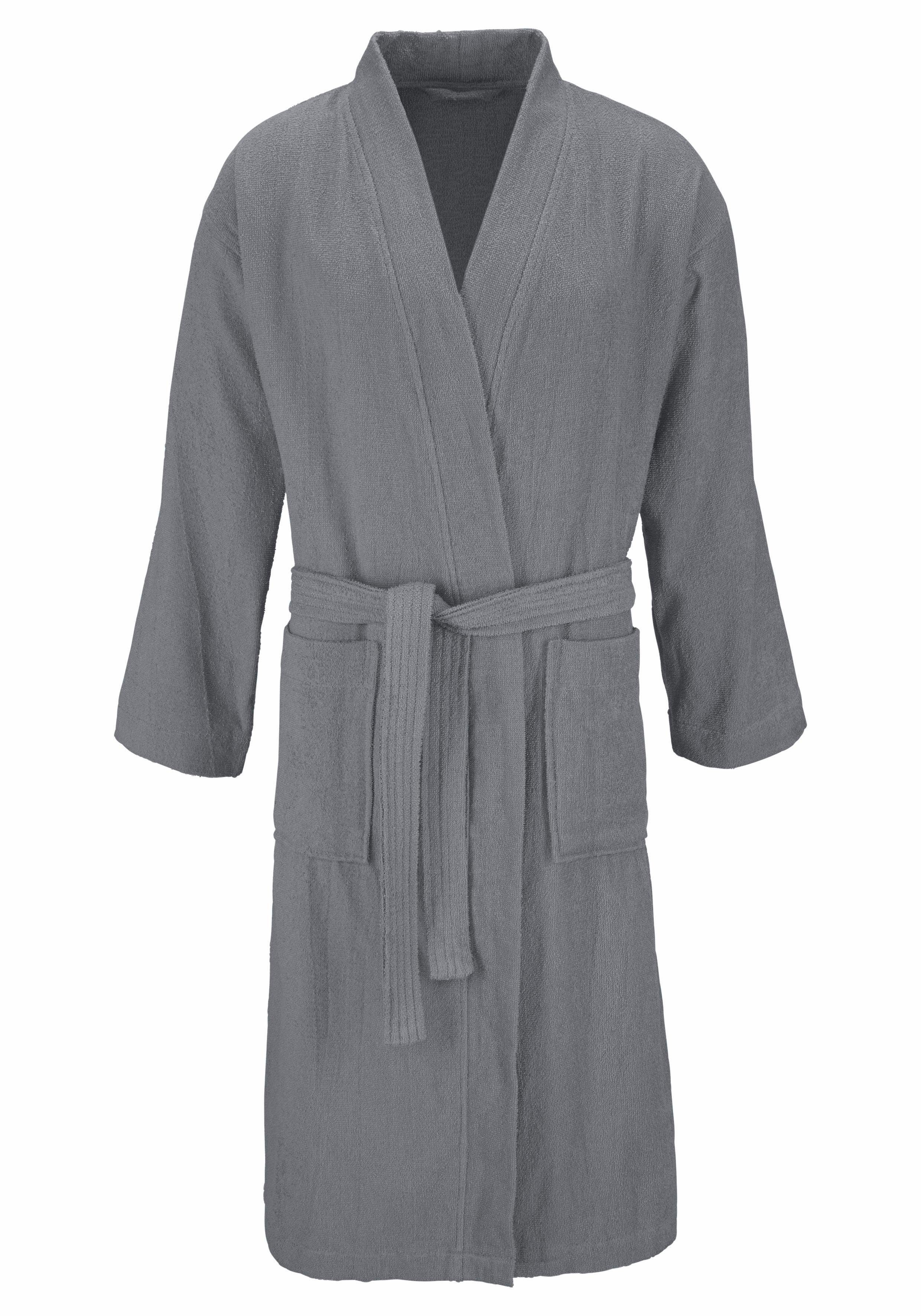 MY HOME Unisex-Bademantel Travel Langform, Leichtfrottee, Kimono-Kragen, Gürtel, für Damen & Herren, leichte Qualität, langer Bademantel, S-3XL mehr