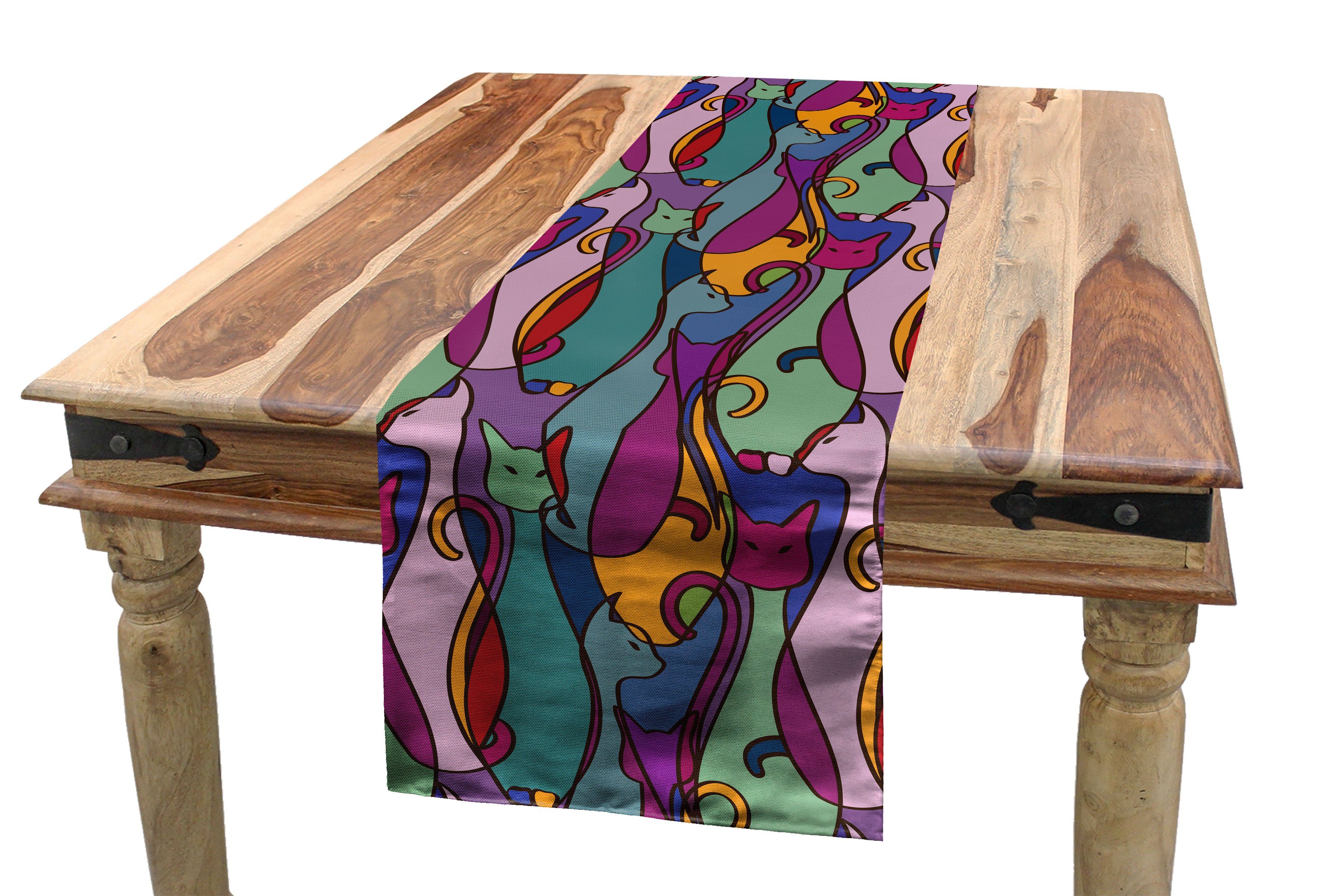 Abakuhaus Tischläufer Esszimmer Küche Rechteckiger Dekorativer Tischläufer, Katze geometrische afrikanische | Tischläufer