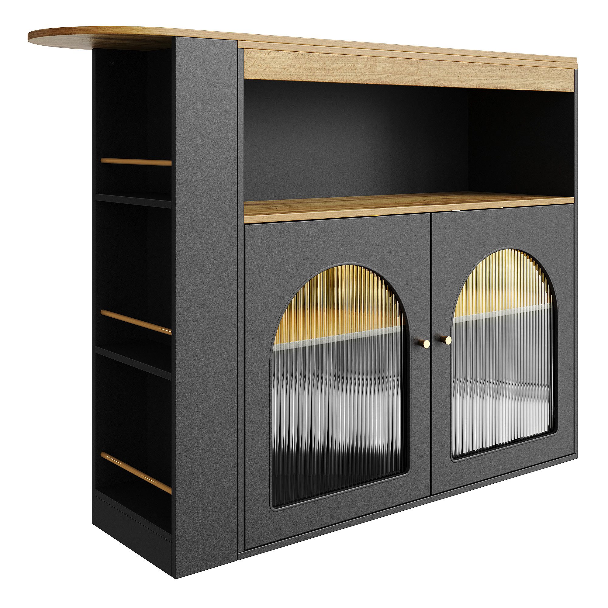 BlingBin Bartisch Stehtisch Ausziehbarer Esstisch (1-St., mit Stauraum, für Esszimmer), Freie 360-Grad-Drehung, Bunte LED-Lichtleisten