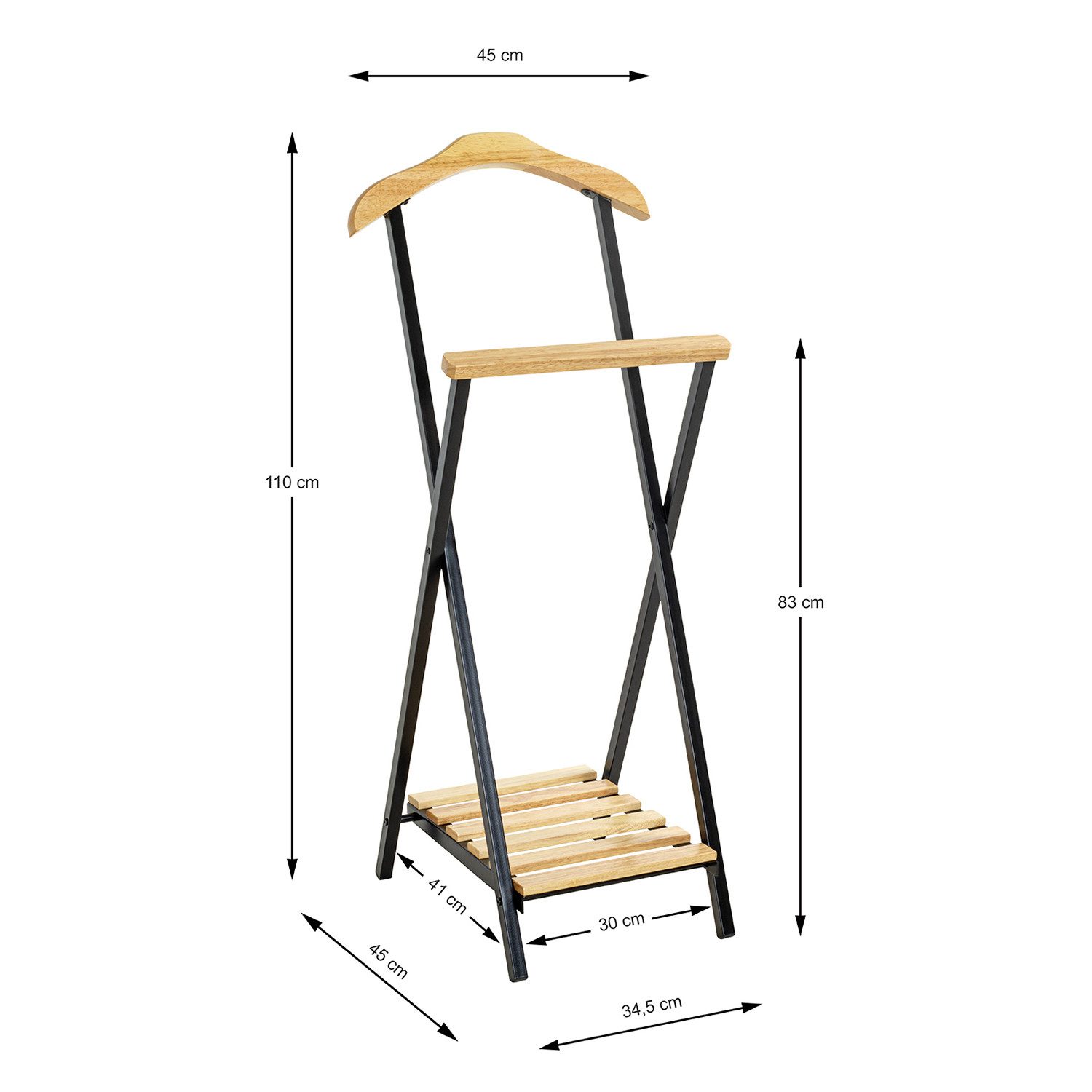 HAKU Herrendiener LINDA Kleiderständer - natur-schwarz - Massivholz, Metall - H. 110cm, (1xHerrendiener, Stummer Diener - Herrenständer), Kleiderständer - Kleiderhalter - Anzugständer - Garderobenständer