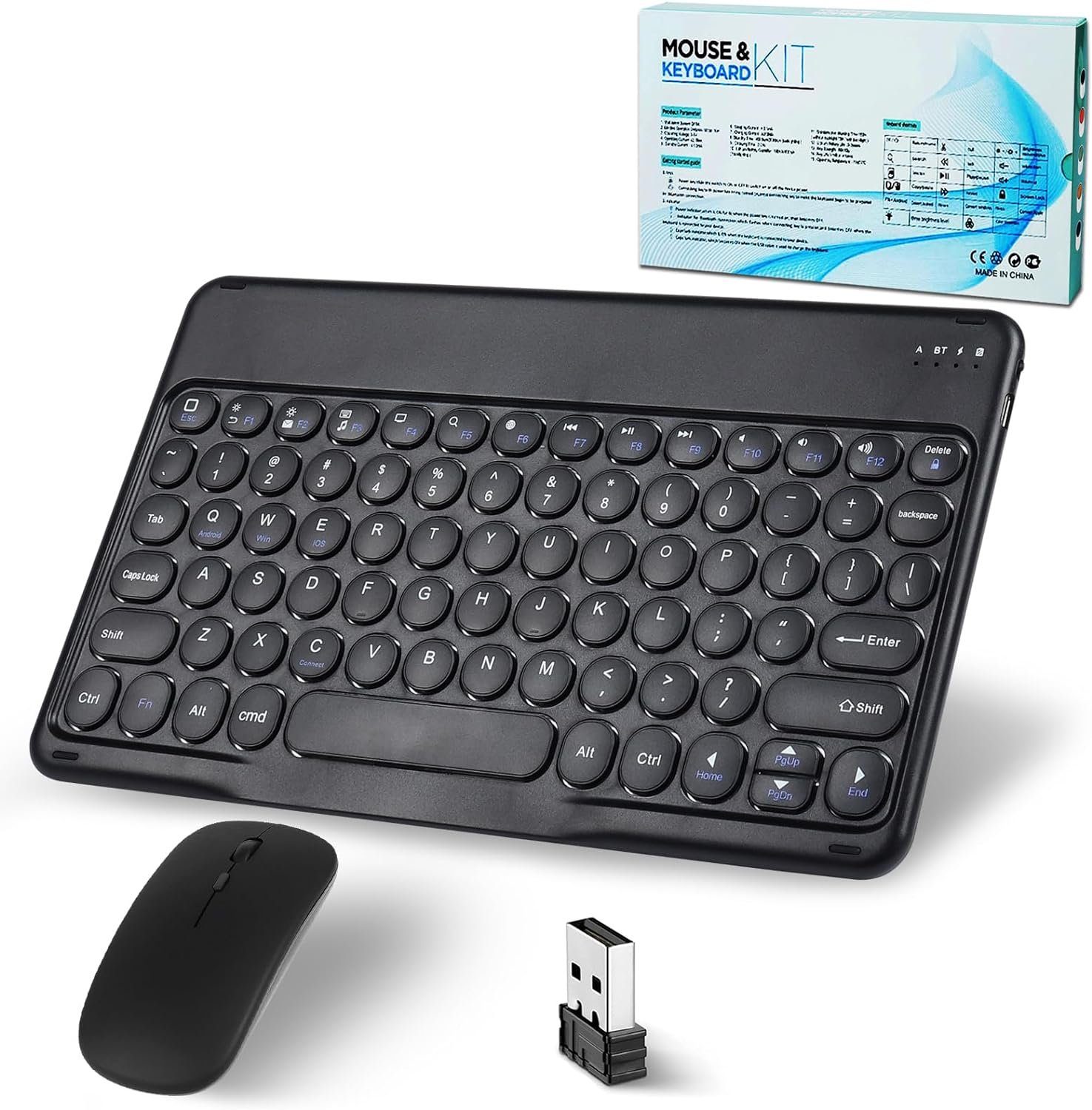 SRAYG Bluetooth Kabellos,Funkt Mit 2.4GHz Tastatur- und Maus-Set, Mini Tastatur Ultra-Dünn Wireless Tastatur Maus Set für iPadMac,Laptop