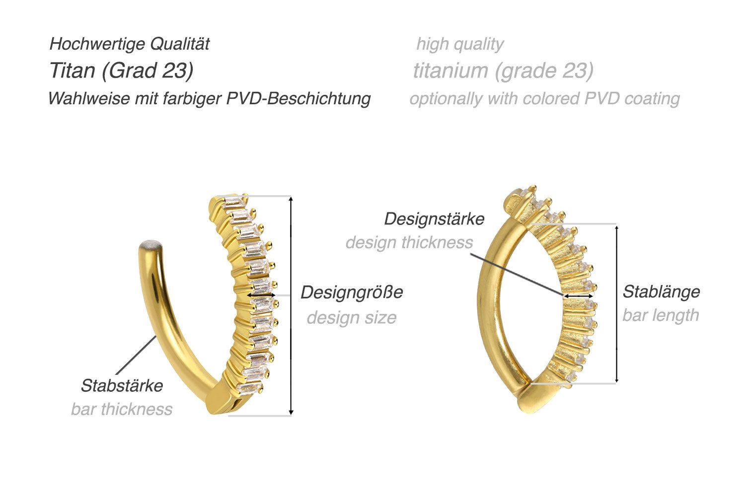 PIERCINGLINE Bauchnabelpiercing Titan Bauchnabelclicker BOGEN + EINGEFASSTE KRISTALLRECHTECKE (Clicker, 1-tlg)