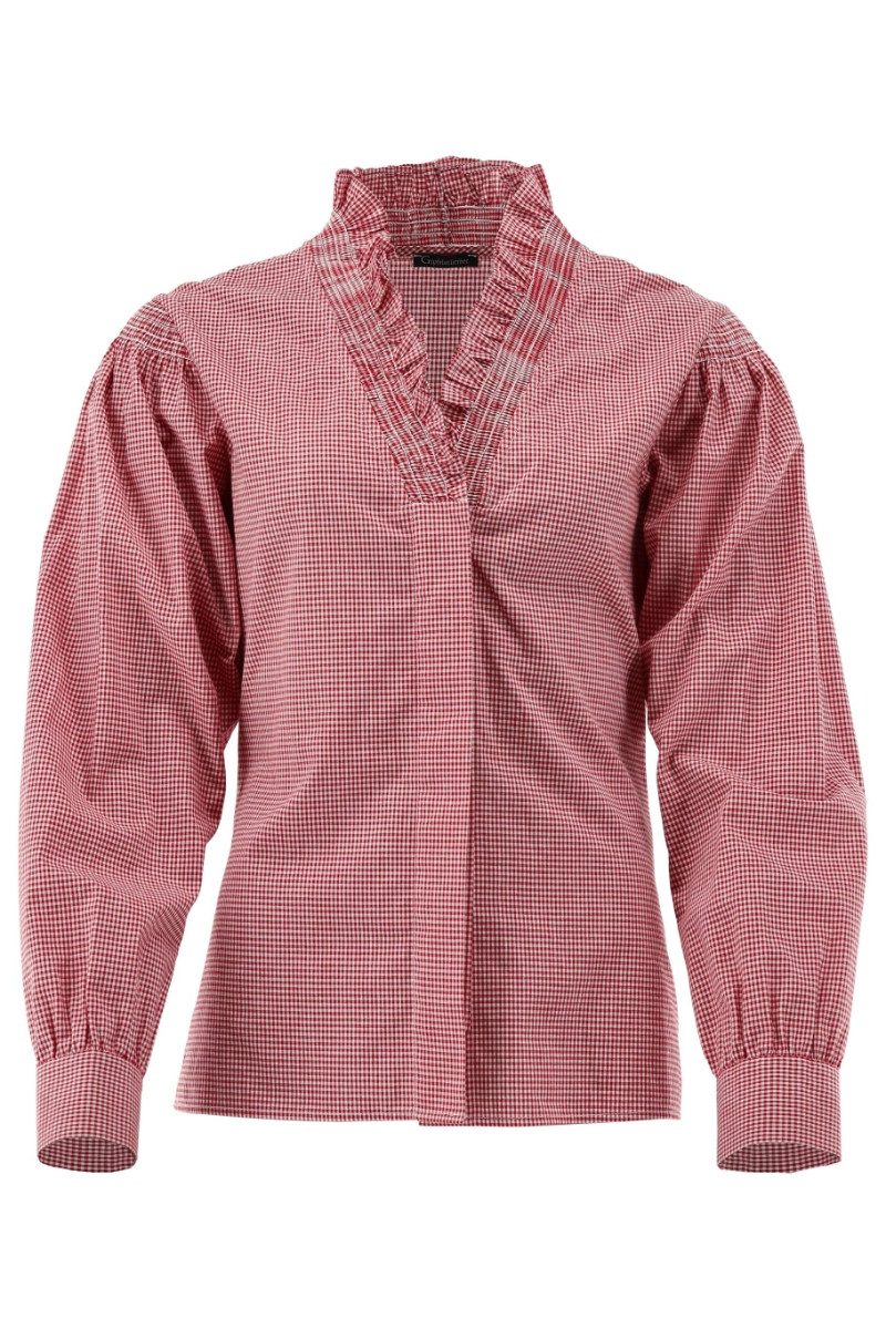 Orbis Textil GmbH & Co. KG Trachtenbluse Trachtenbluse - DORI - mittelblau, mittelrot