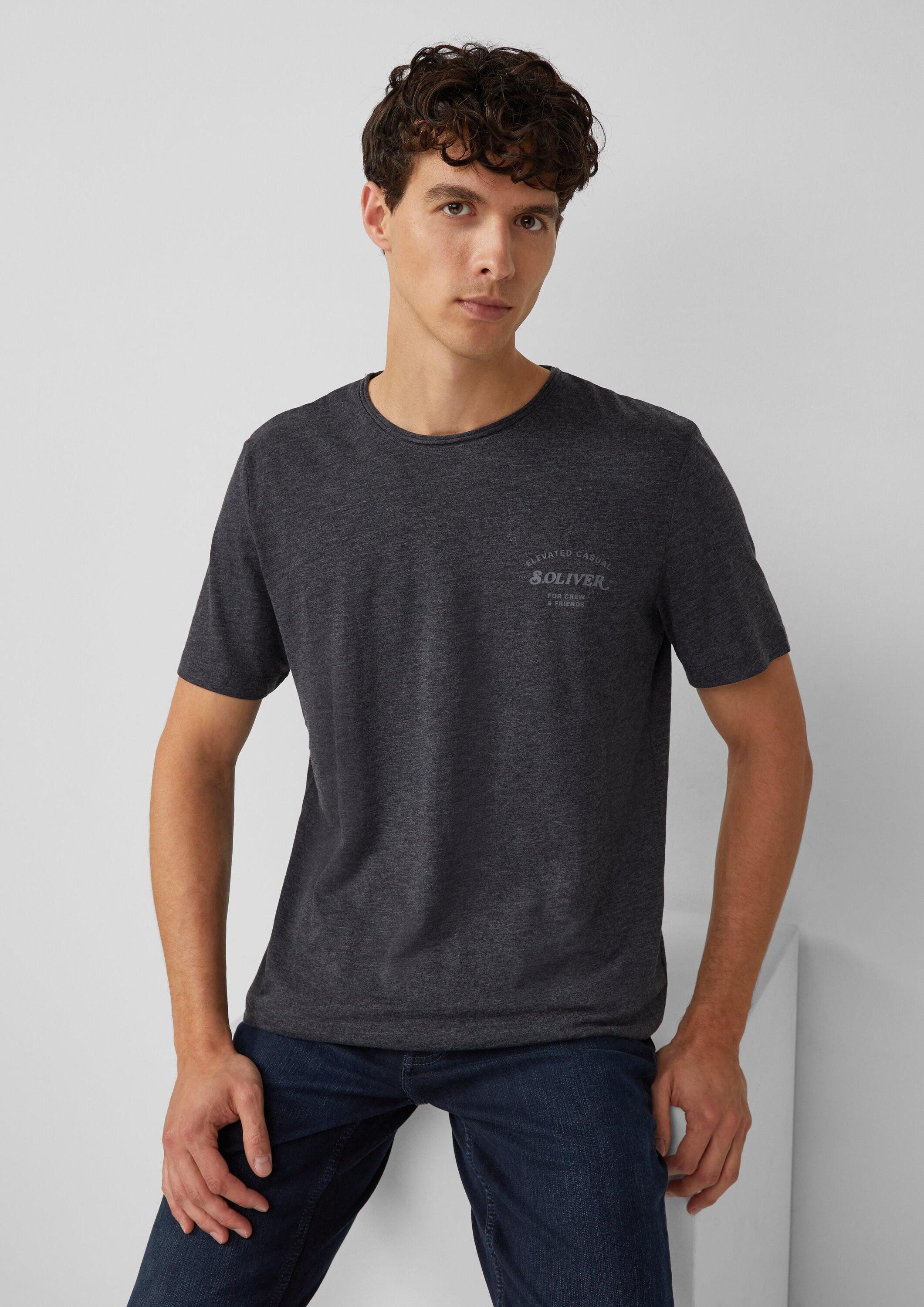 s.Oliver Kurzarmshirt T-Shirt Meliertes T-Shirt mit Rollkante und Frontprin günstig online kaufen