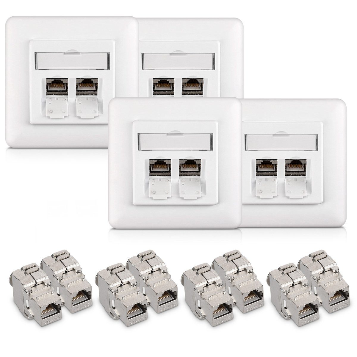 Keystone Dose Modul Set - 8x Keystone Modul 4x Netzwerkdose CAT 6A Netzwerk-Adapter