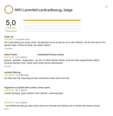 IWH Lammfell Lenkradbezug Lenkradkranz Fell Lenkradhülle 100% echtes Lamm Auto-Adapter