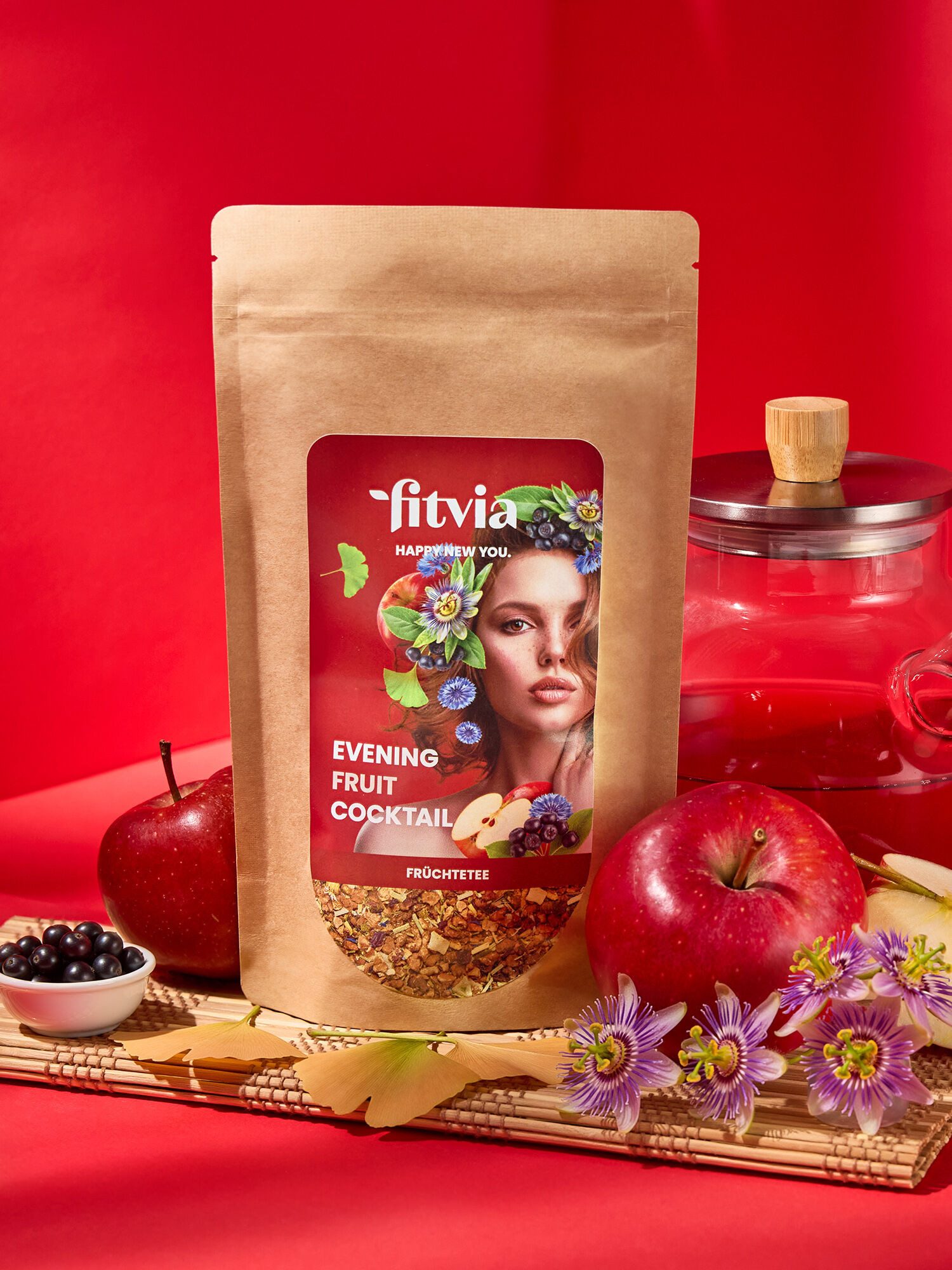 fitvia Tee Früchtetee Maracuja-Aroniabeere – loser Früchtetee, (Früchtetee Maracuja-Aroniabeere – loser Früchtetee, 100 g), mit Mango, Papaya & Ananas, fruchtig-exotisch & natürlich aromatisiert