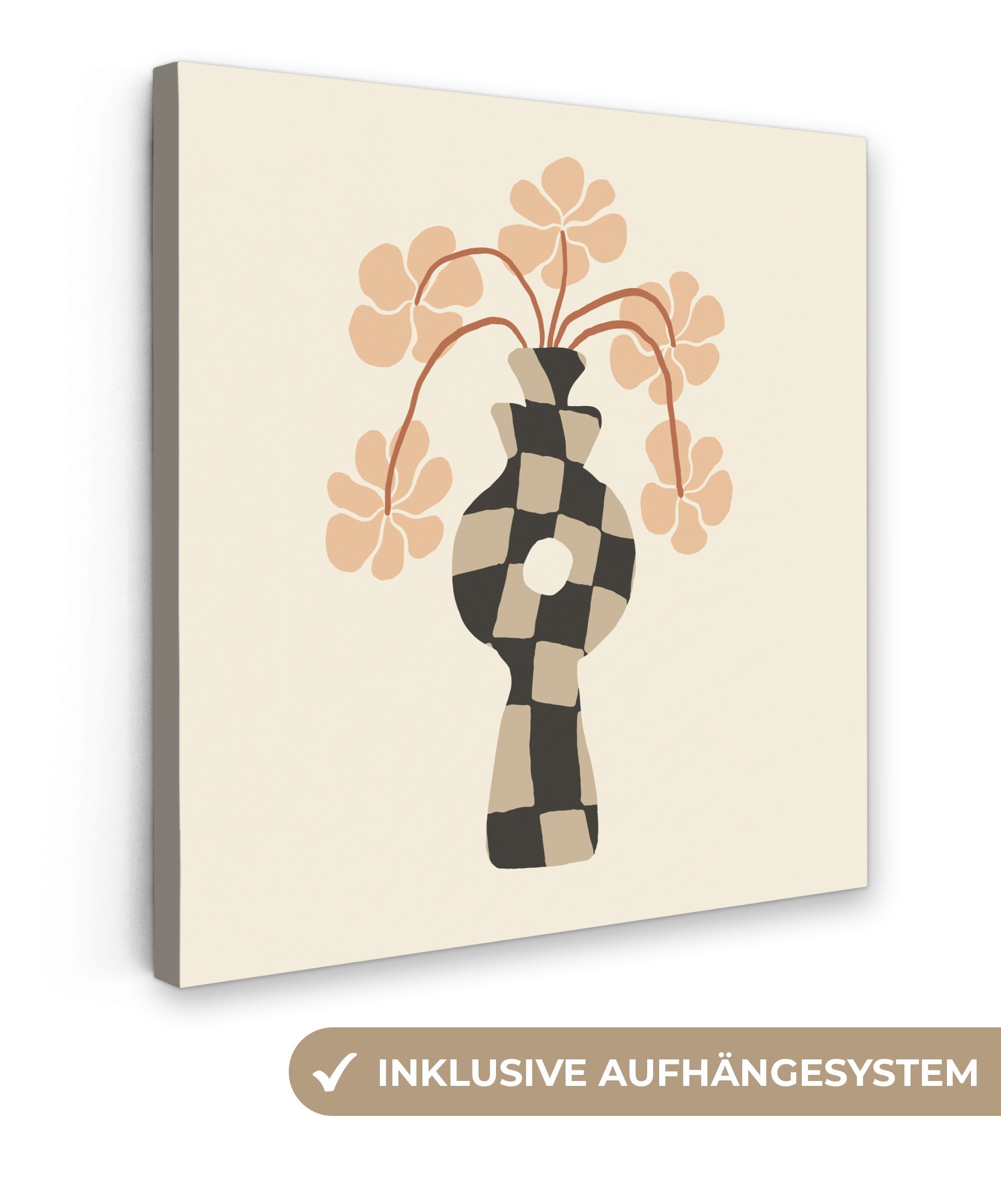 OneMillionCanvasses® Leinwandbild Blumen - Vase - Abstrakte Kunst - Modern, (1 St), Leinwand Bilder für Wohnzimmer Schlafzimmer, 20x20 cm