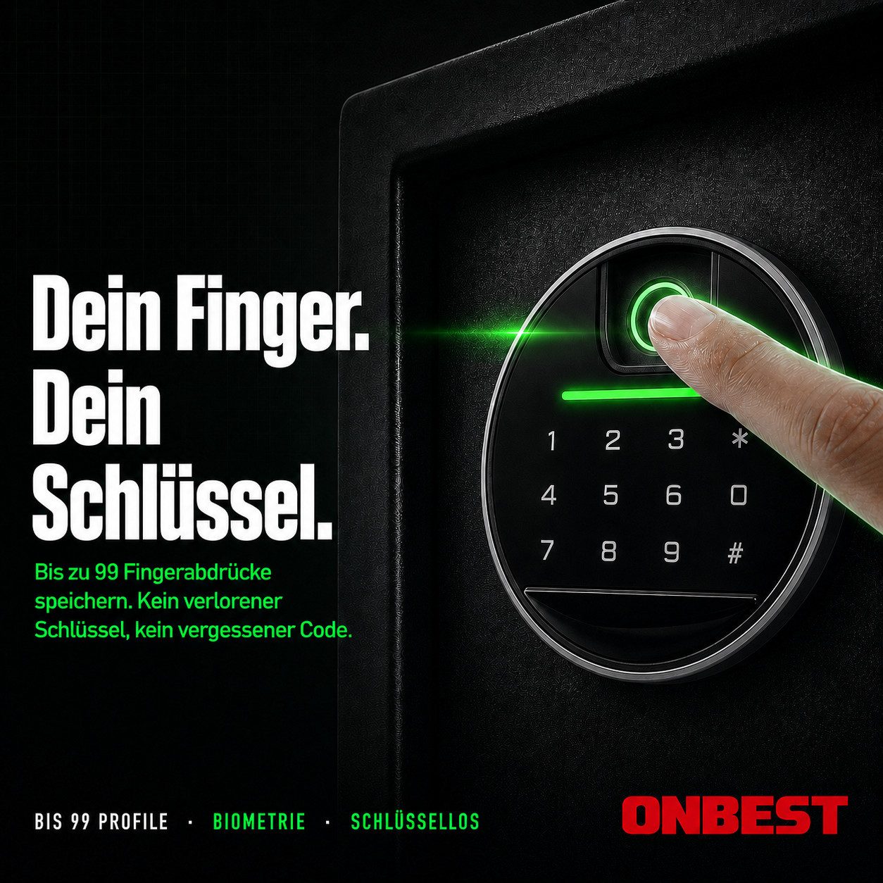 Onbest Möbeltresor Tresor Safe Premium mit Fingerabdruck-Sensor, Wasserfest, mit viel Zubehör, 4mm Stahl