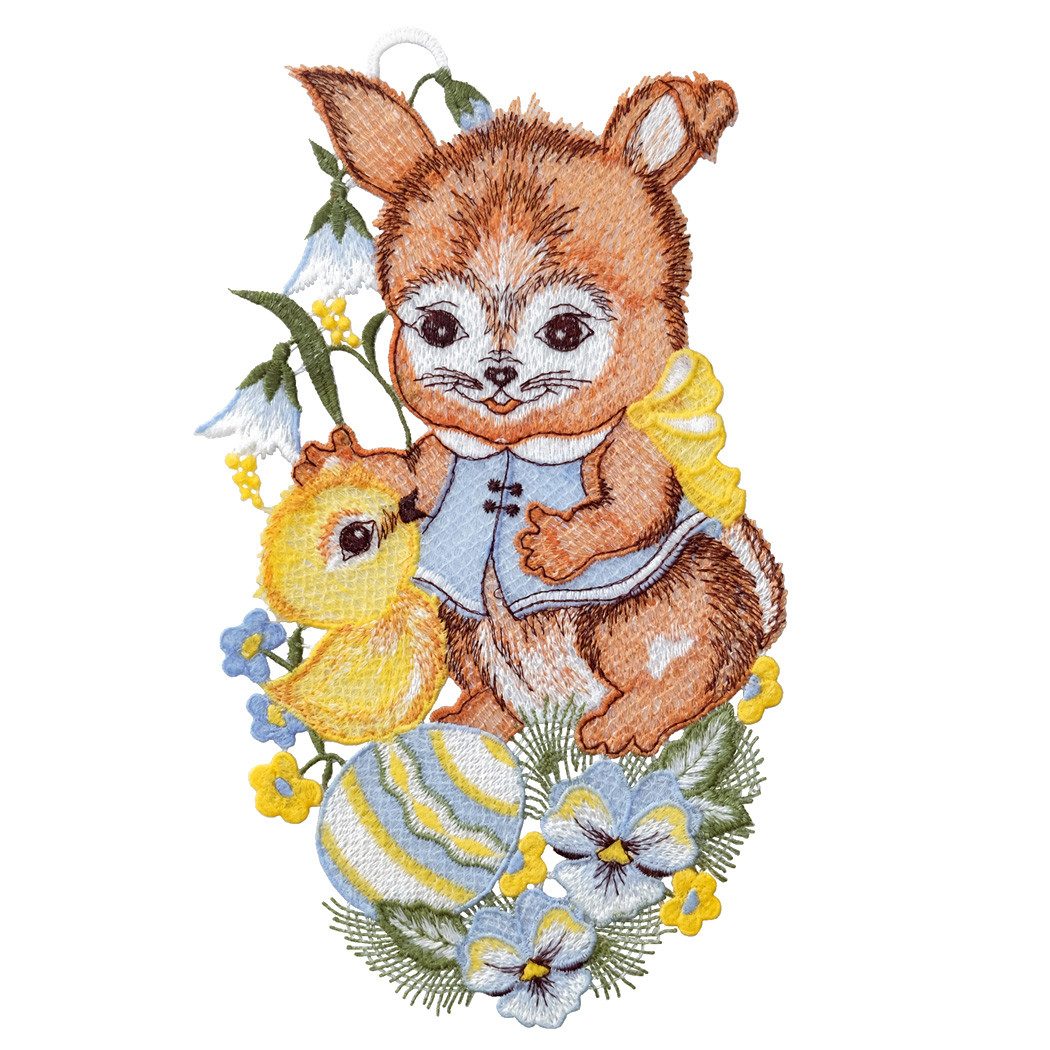 texpot Fensterbild Plauener Stickerei Küken und Osterhase mit Saughaken, Saughaken