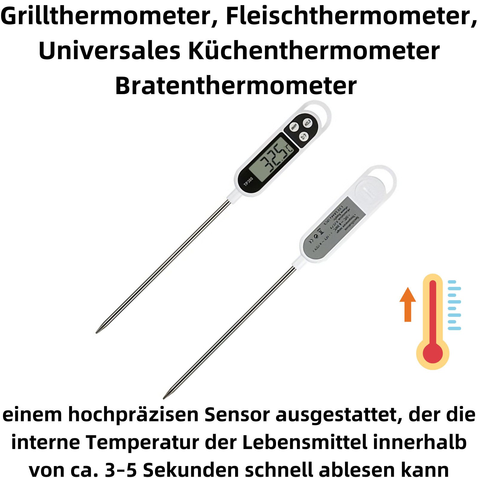 Bolwins Kochthermometer F74 Digital Lebensmittel Stift Thermometer Küche BBQ Kochen Temperatur, Packung 1-tlg., 1x digitales Lebensmittelthermometer, Hohe Messgenauigkeit Schnelle Messung Breiter Temperaturbereich