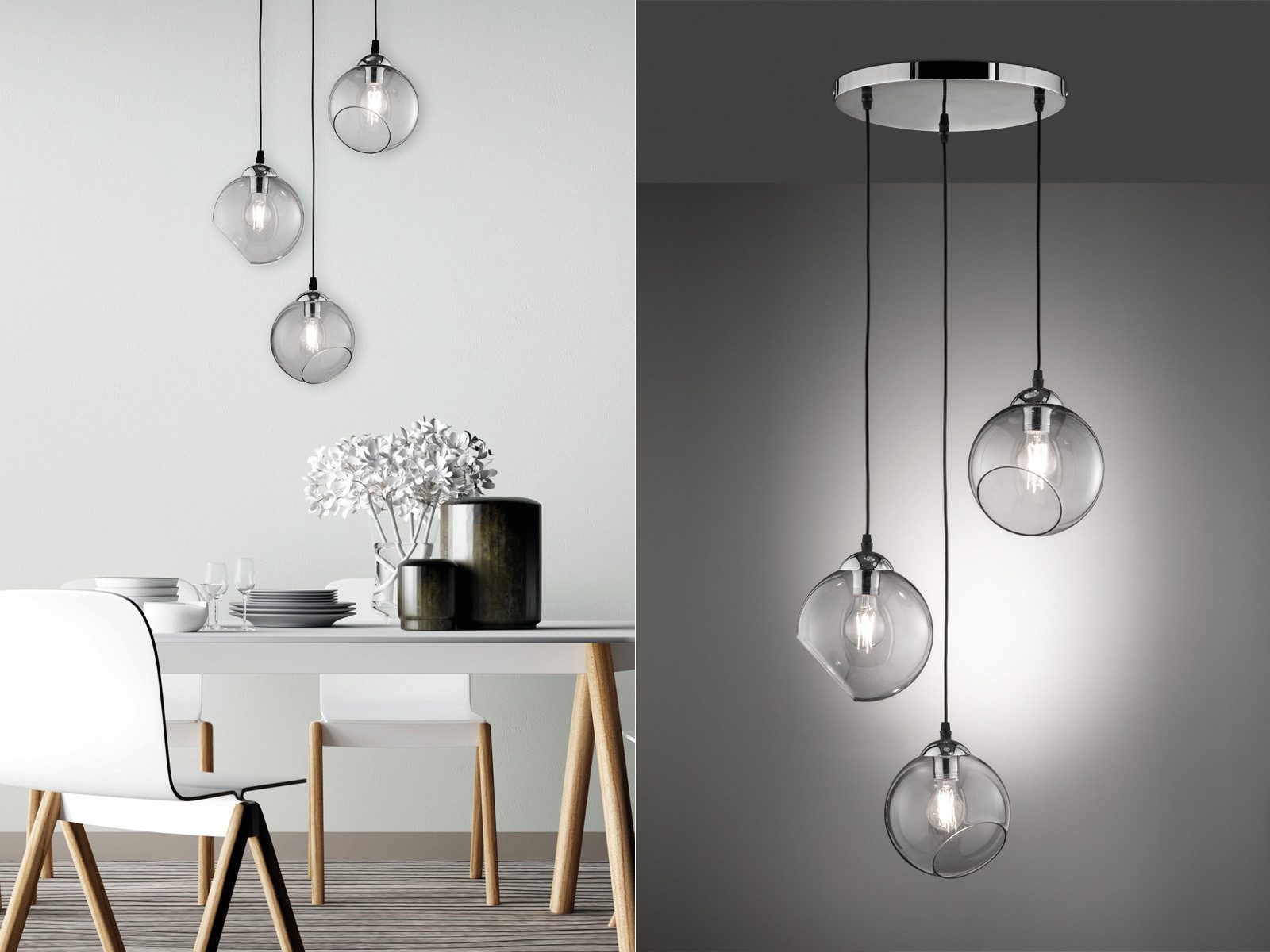 Reality Leuchten LED Pendelleuchte, Dimmfunktion, LED wechselbar, warmweiß, Cluster Rauch-glas Glaskugel-n hängend Esstisch & Treppenhaus, Ø 35cm
