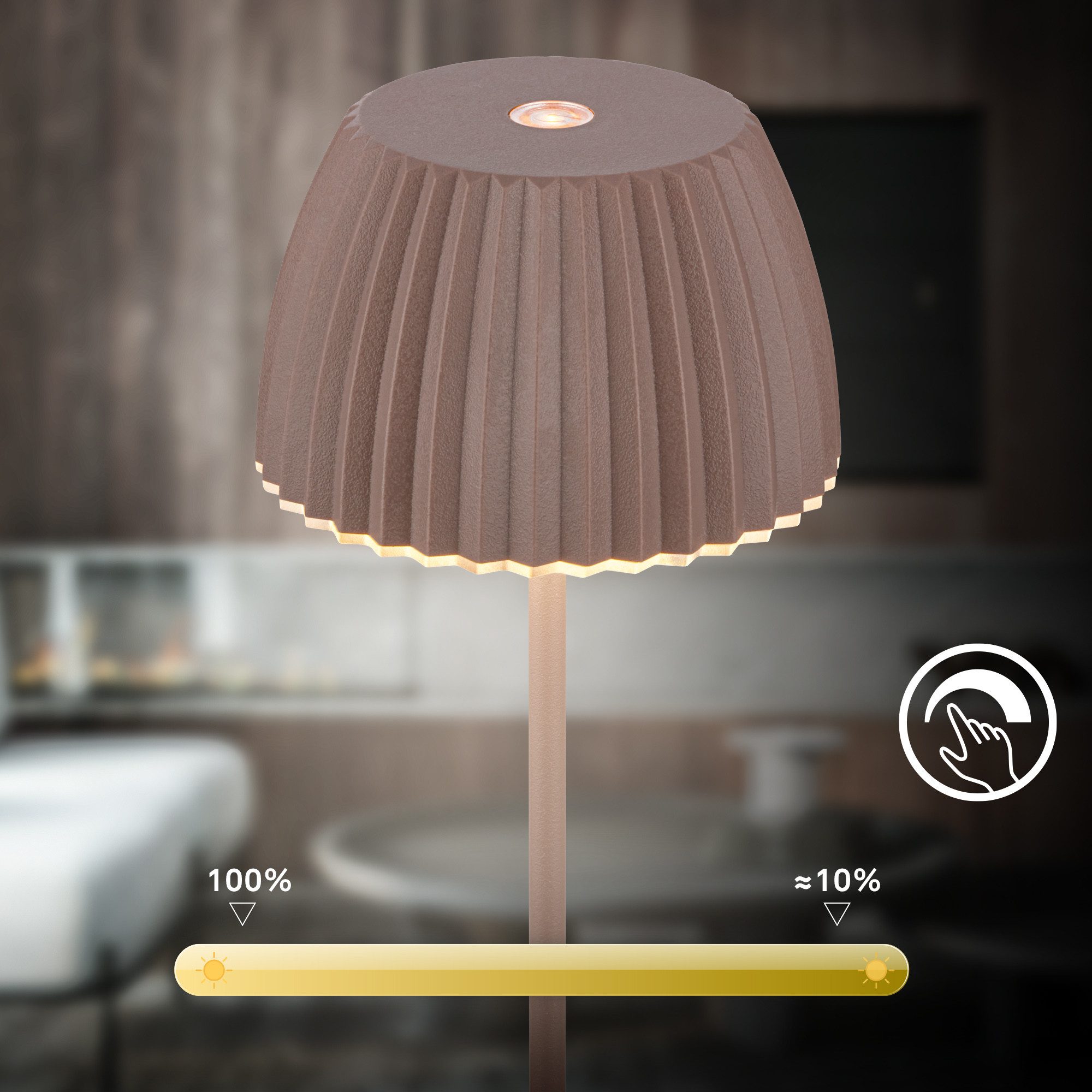 Briloner Leuchten LED Tischleuchte Riffle Tischlampe kabellos Akku USB-C dimmbar Design Award, LED fest integriert, 2700K- Extra-Warmweiß, Akku tauschbar, Indoor/Outdoor, Balkon, Wohnzimmer, Esszimmer