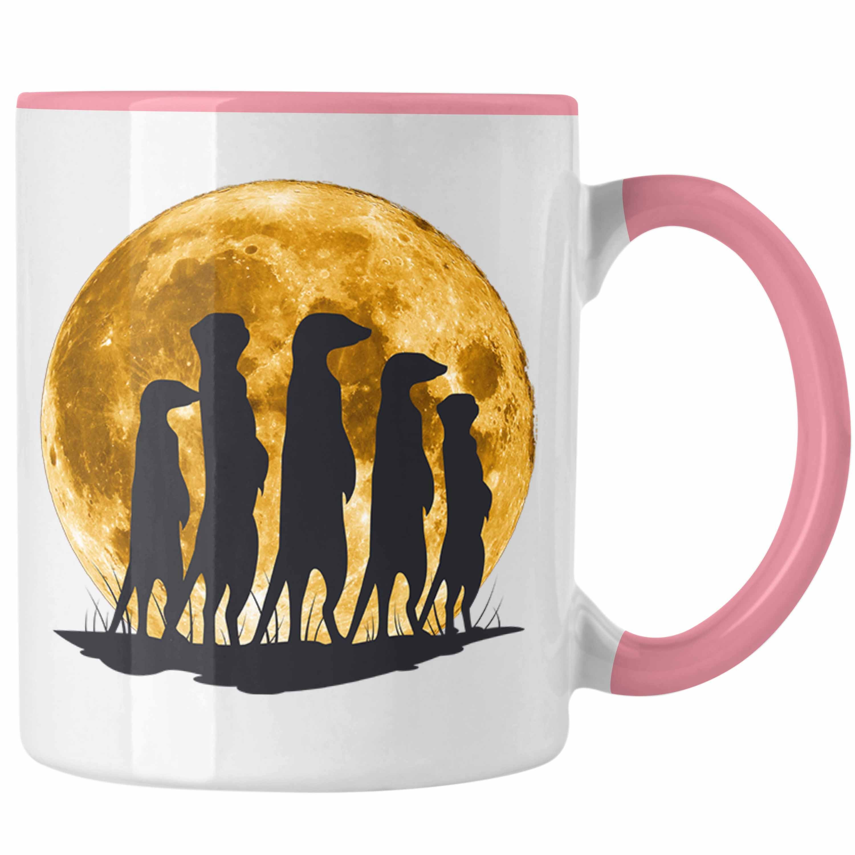 Trendation Tasse Erdmännchen Tasse Mondgrafik Geschenk für Tierliebhaber Rosa