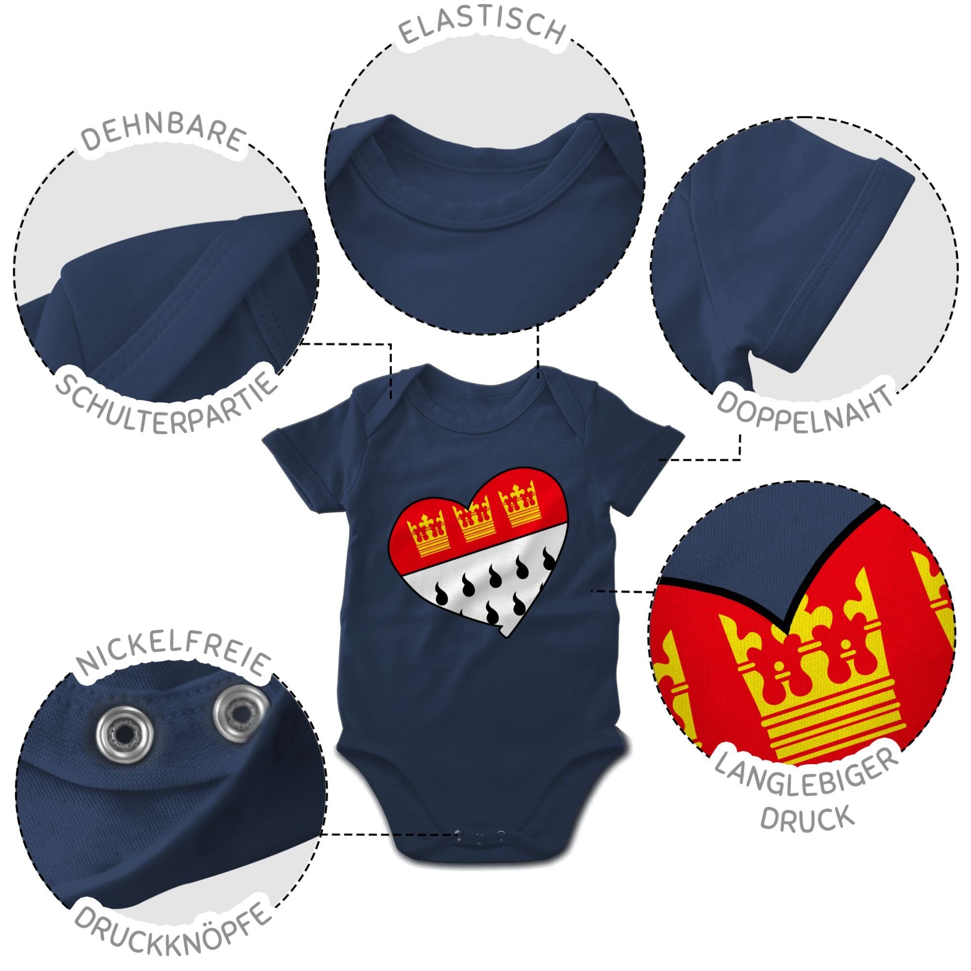 Köln & Wappen Shirtracer Shirtbody Karneval 2 Herz Blau Fasching Navy