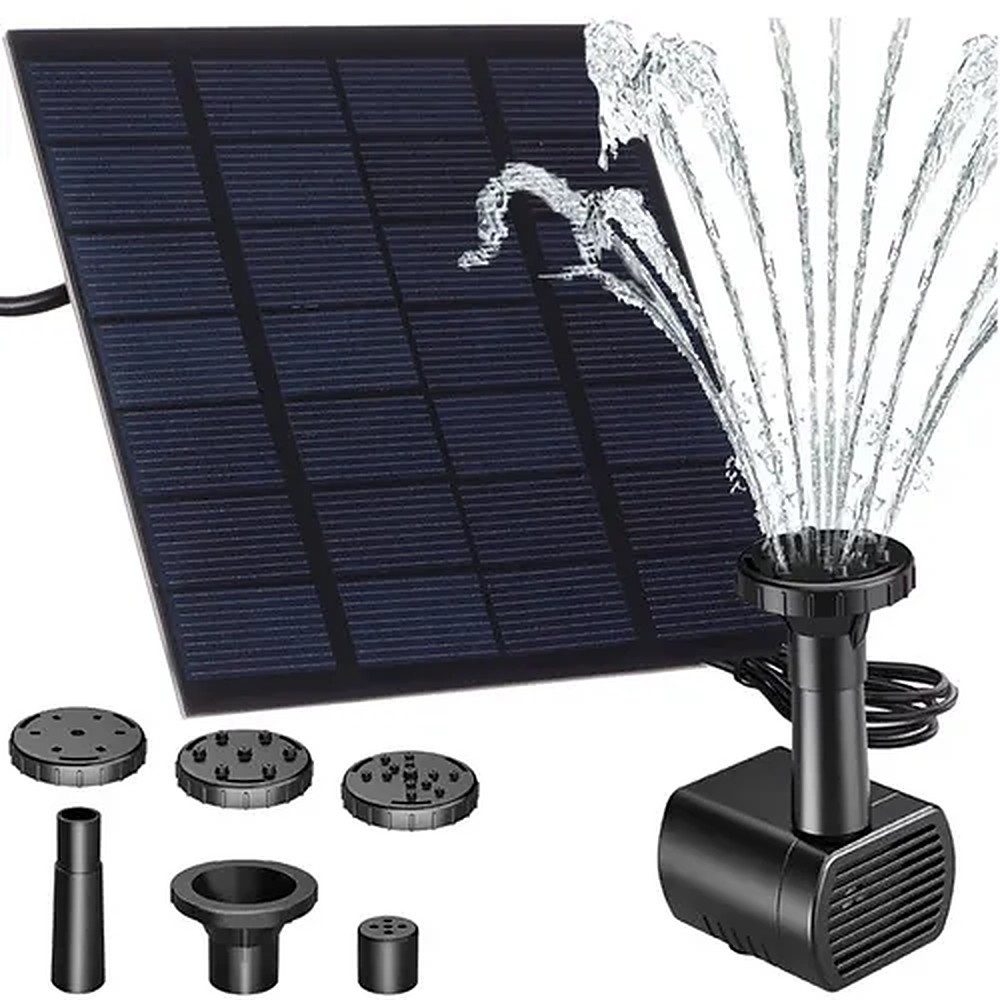 Gardlov Gartenbrunnen Solarspringbrunnen Teichpumpe, 5.0 cm Breite, (Spar-Set, 1 tlg., 5x4x3,4cm wartungsarm), 4 Sprühdüsen, solarbetrieben, mit Filter