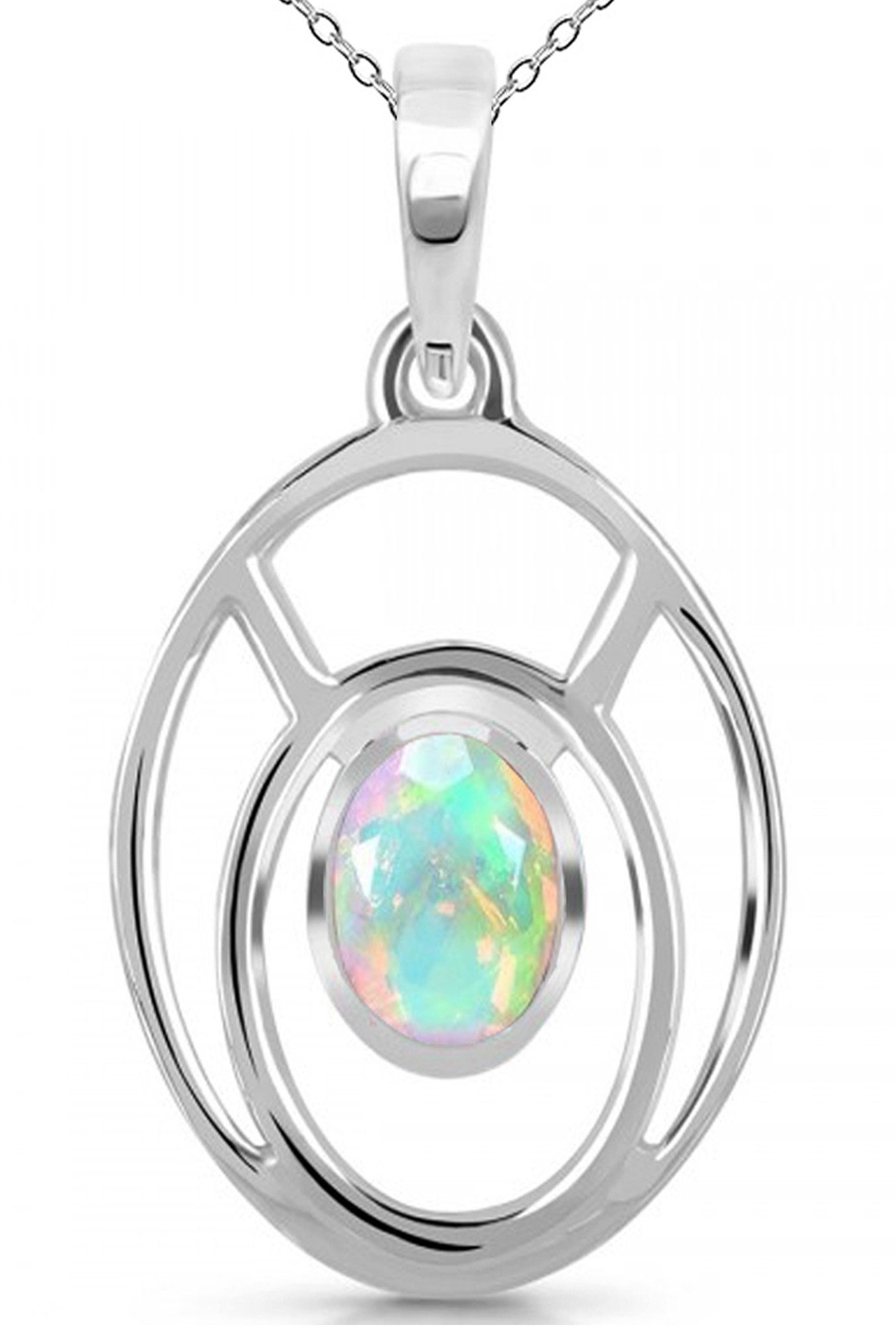Kette mit Anhänger echter Opal Edelstein 925 Sterling Silber Halskette