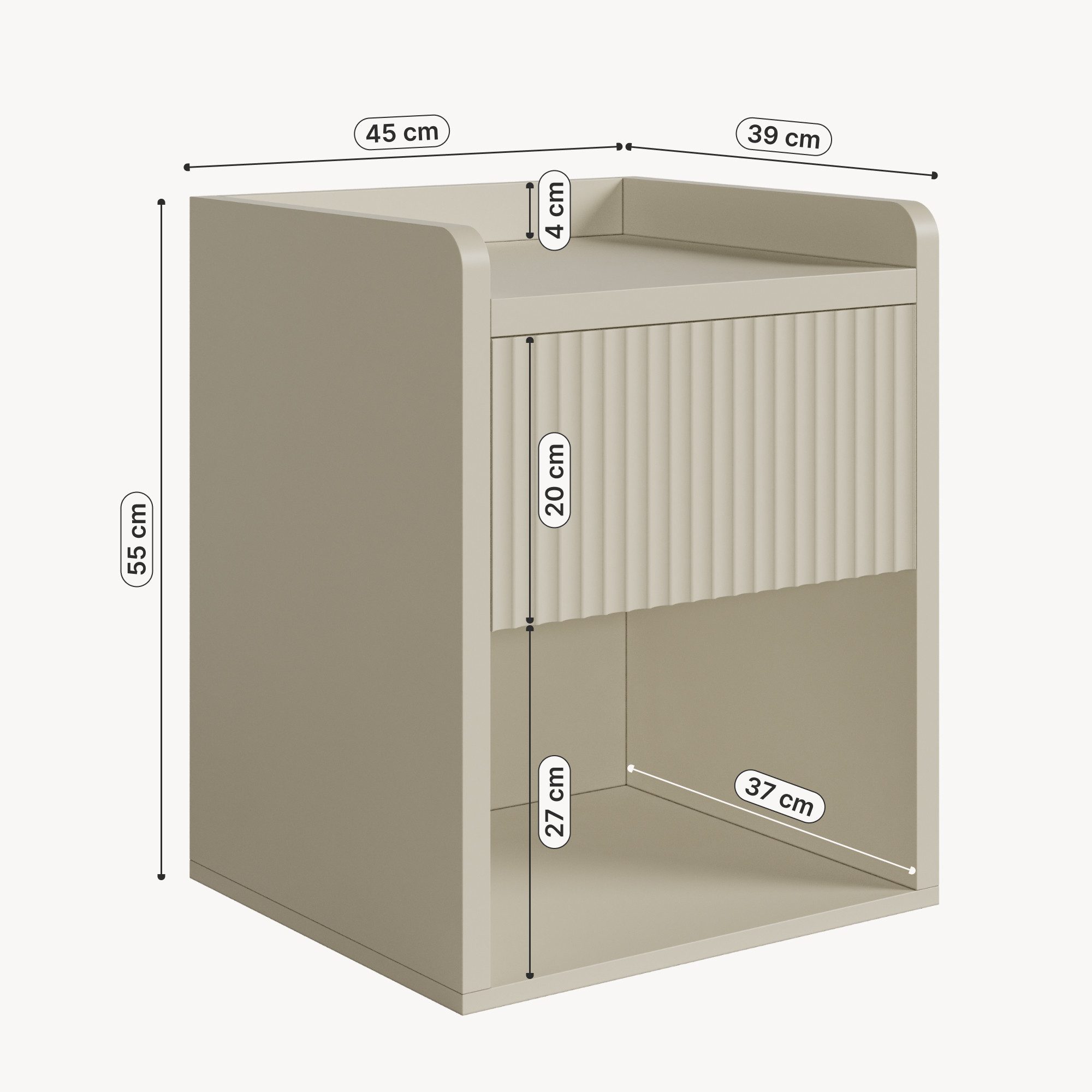 en.casa Nachttisch (1-St), »Nand« 1 Schublade 1 offenes Fach 55 x 45 x 39 cm Sandfarben