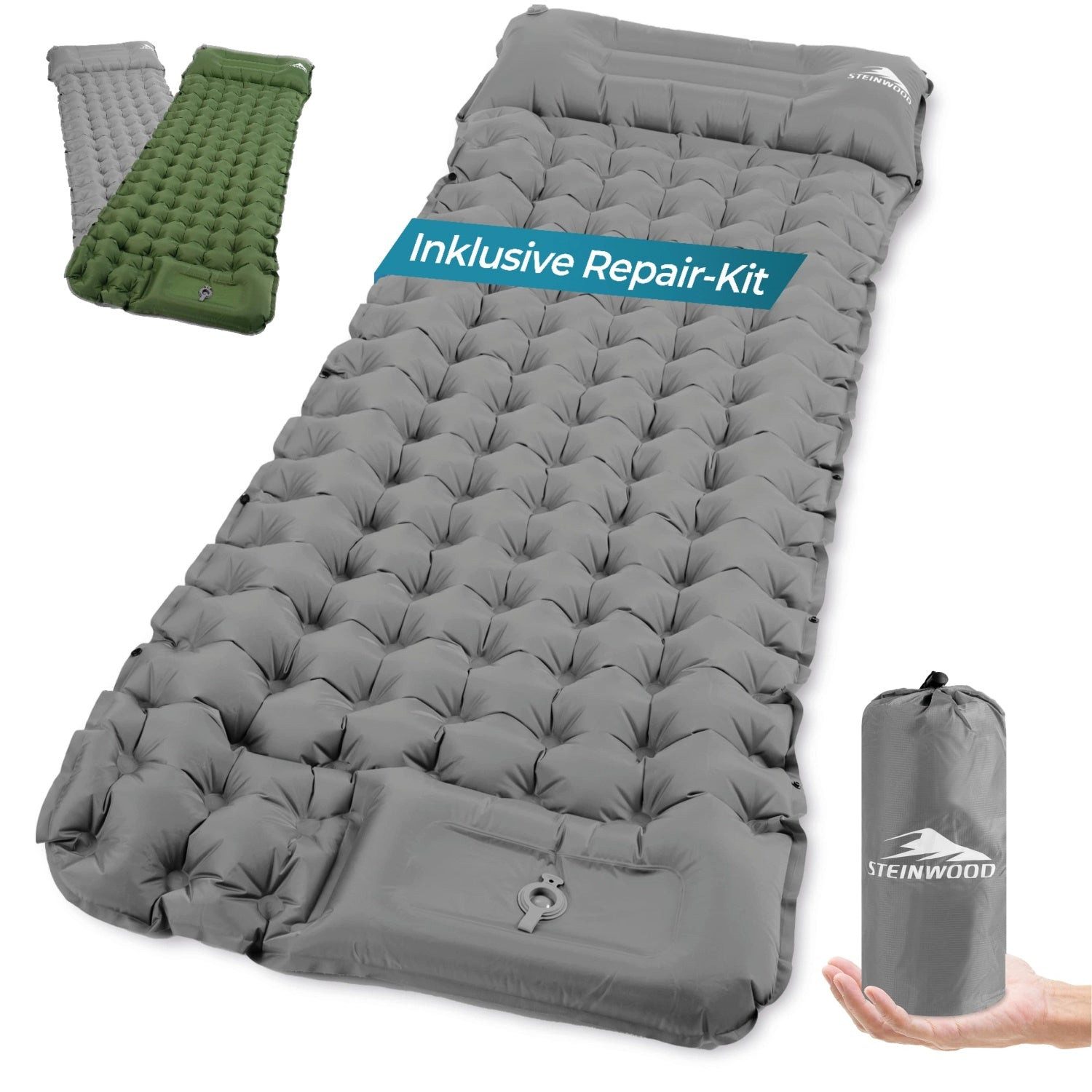 Steinwood Isomatte Ultraleicht mit Reparaturset, Aufblasbare Luftmatratze - kleines Pack…