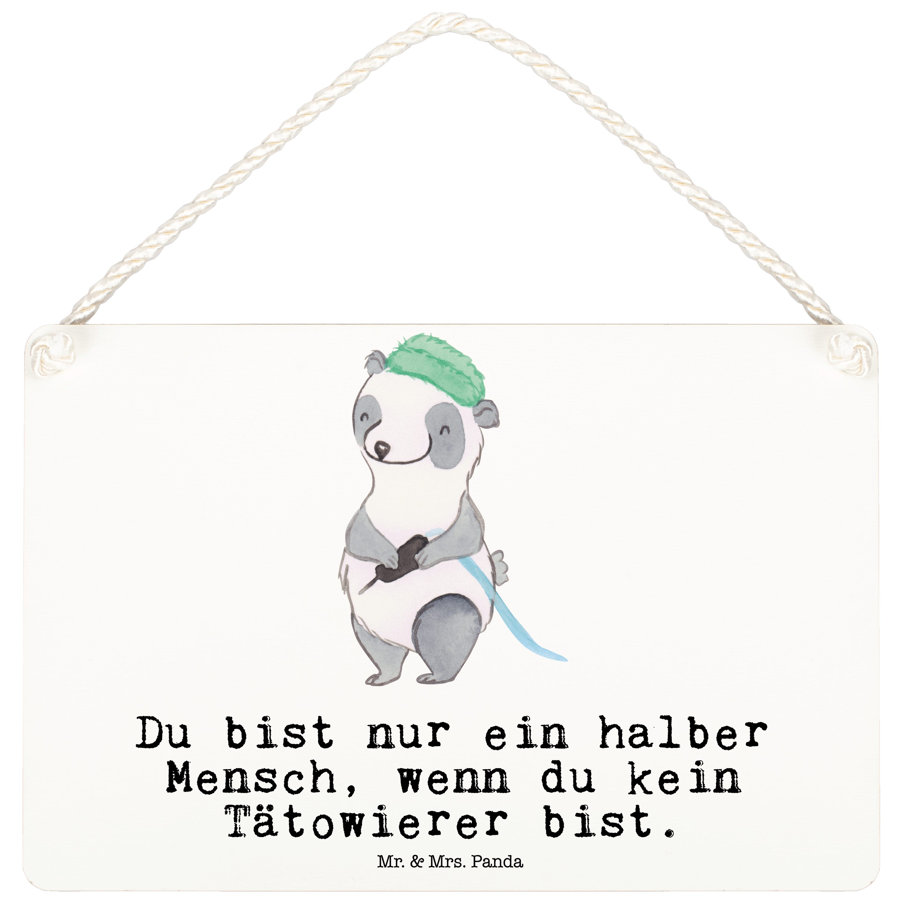 Mr. & Mrs. Panda Hinweisschild DIN A6 Tätowierer mit Herz Weiß