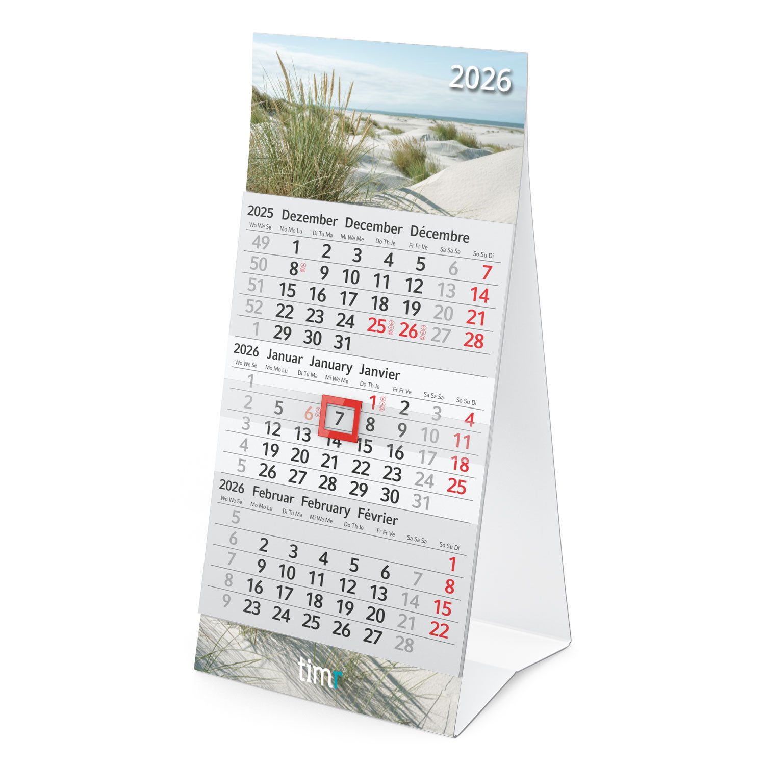 Timr Tischkalender Tischkalender 2026 klein zum Aufstellen - 3 Monatskalender I tr356
