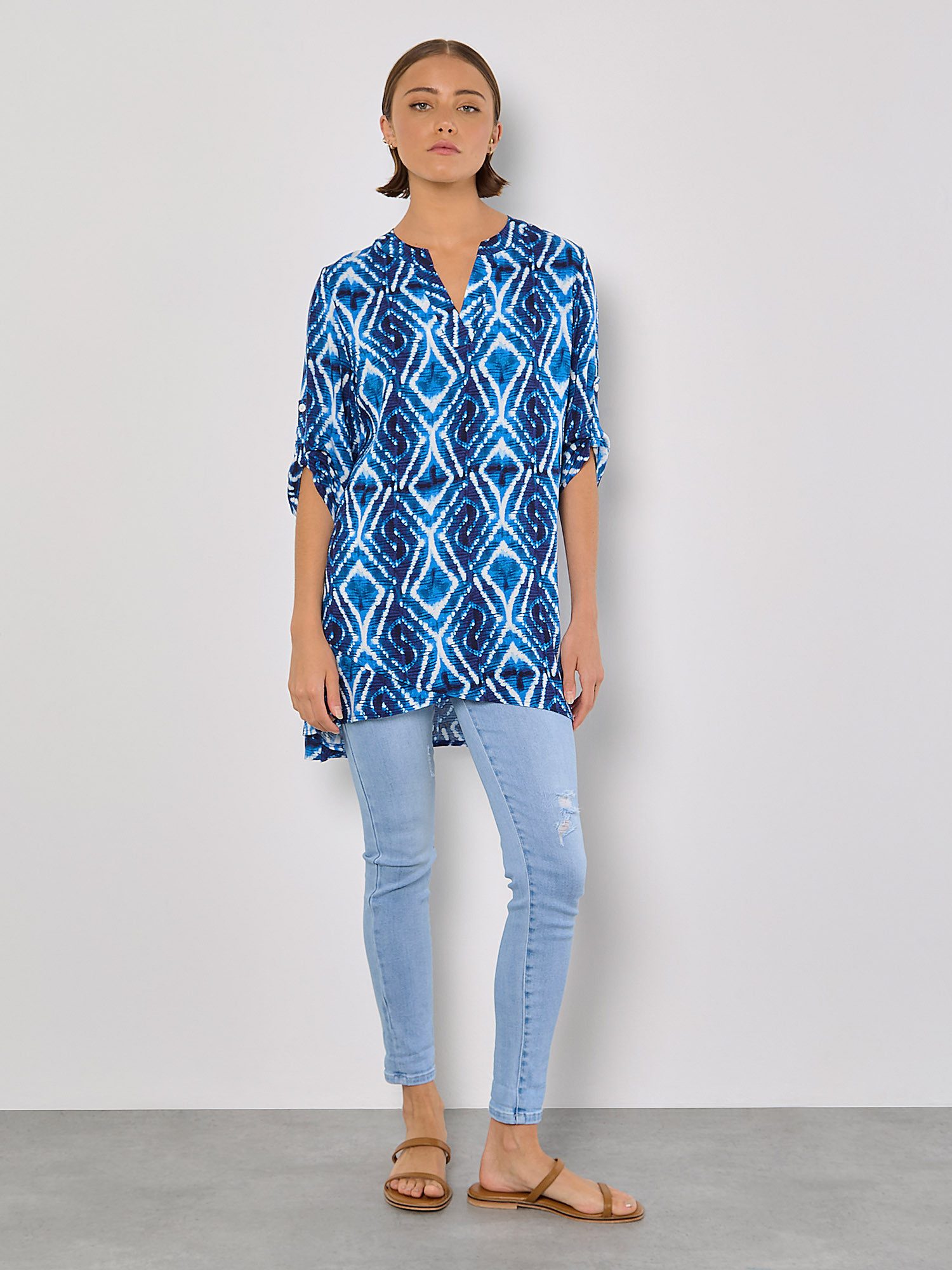 Apricot Tunika Druck-Tunika mit Granddad-Ausschnitt günstig online kaufen