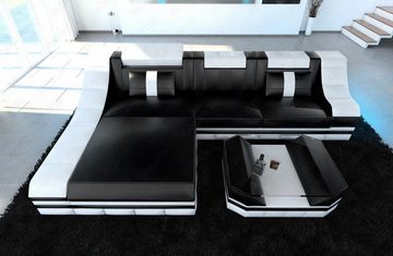 Sofa Dreams Ecksofa Leder Ecksofa Couch Turino L Form Schwarz Weiß Lagerware, Designer Eckcouch mit USB-Anschluss und LED-Beleuchtung