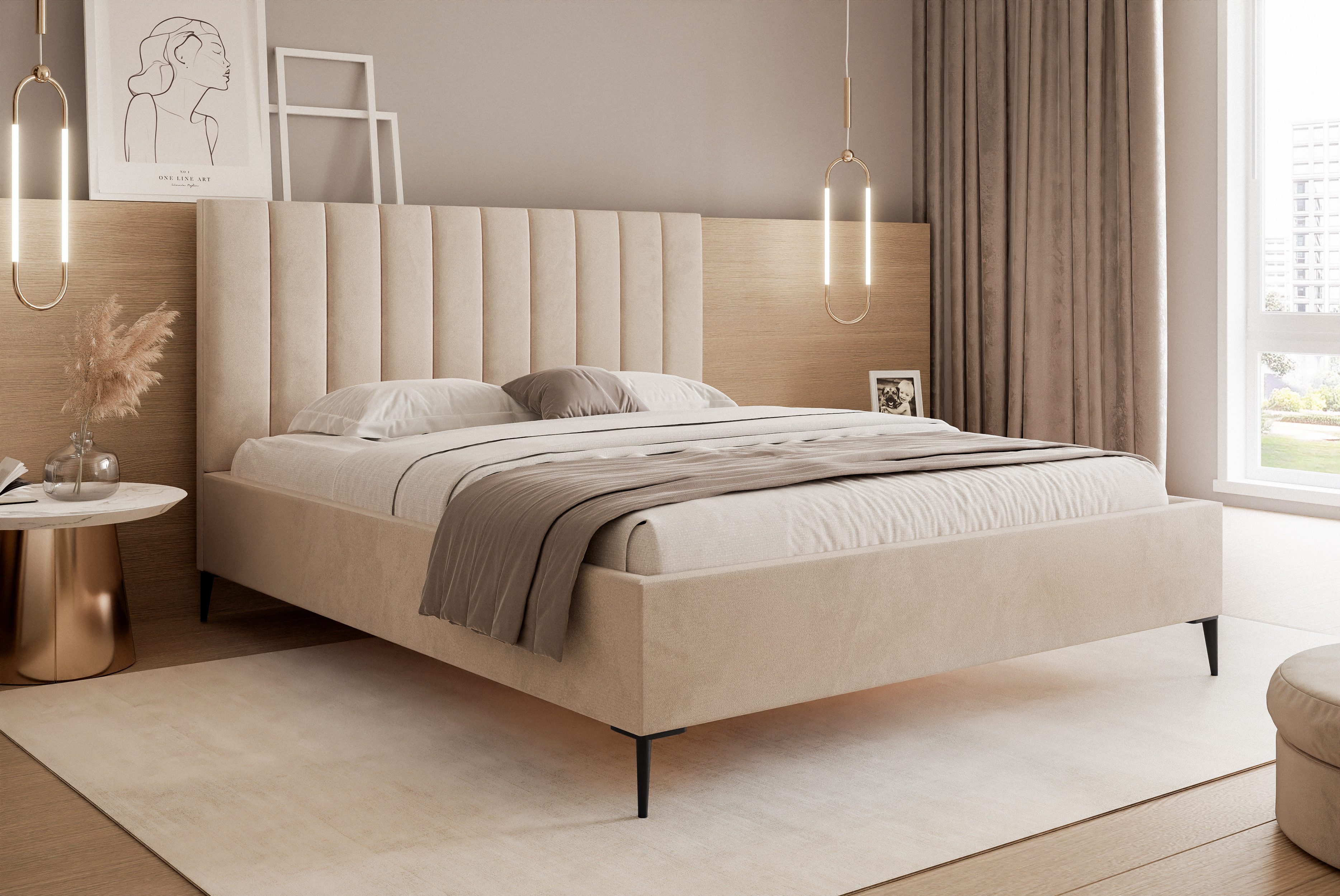 Goldstoff Polsterbett Elegantes Bett mit hohem günstig online kaufen