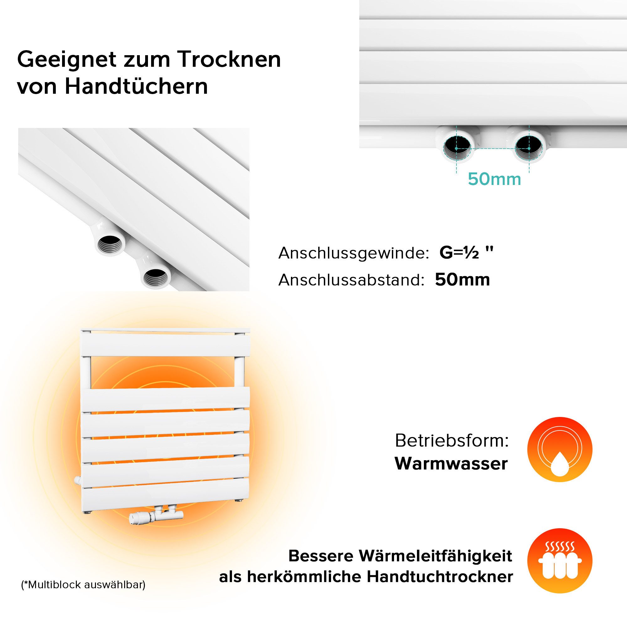 doporro Badheizkörper Badheizung Paneelheizkörper Horizontal Mittelanschluss Seitenanschluss, sehr angenehme Strahlungswärme – Bild 5 von 5