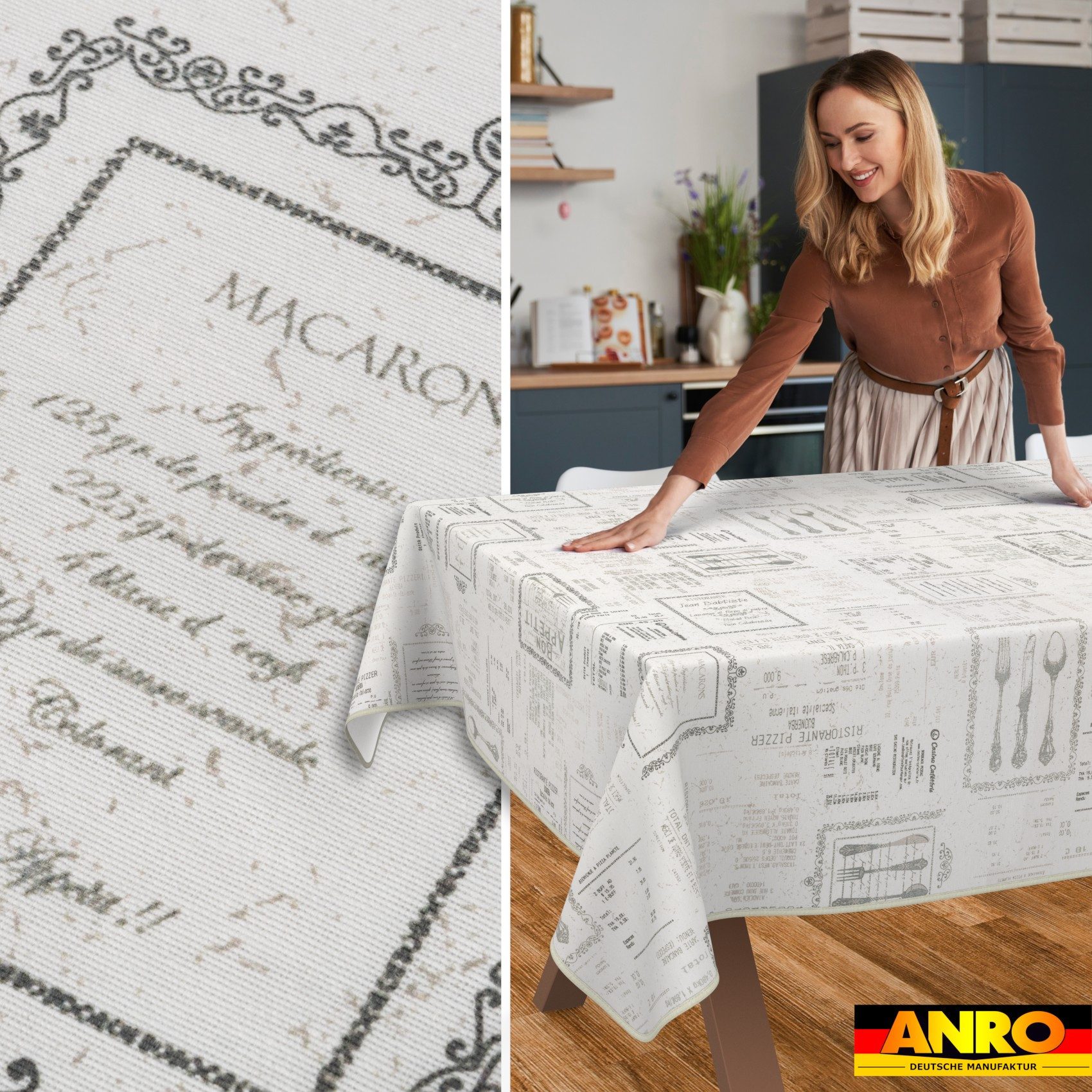 ANRO Tischdecke Wachstuch 3.0 abwaschbar Vintage Tischwäsche (Einzelstück 1-tlg), wasserabweisend PU-Beschichtet Zeitlos Grau 100x140cm – Bild 3 von 5