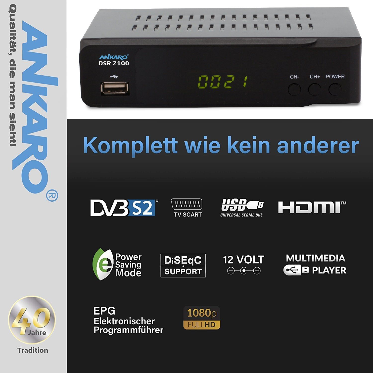 HD Ankaro Satelliten DSR Satellitenreceiver Receiver 2100 Full 1080p schwarz Ankaro digitaler